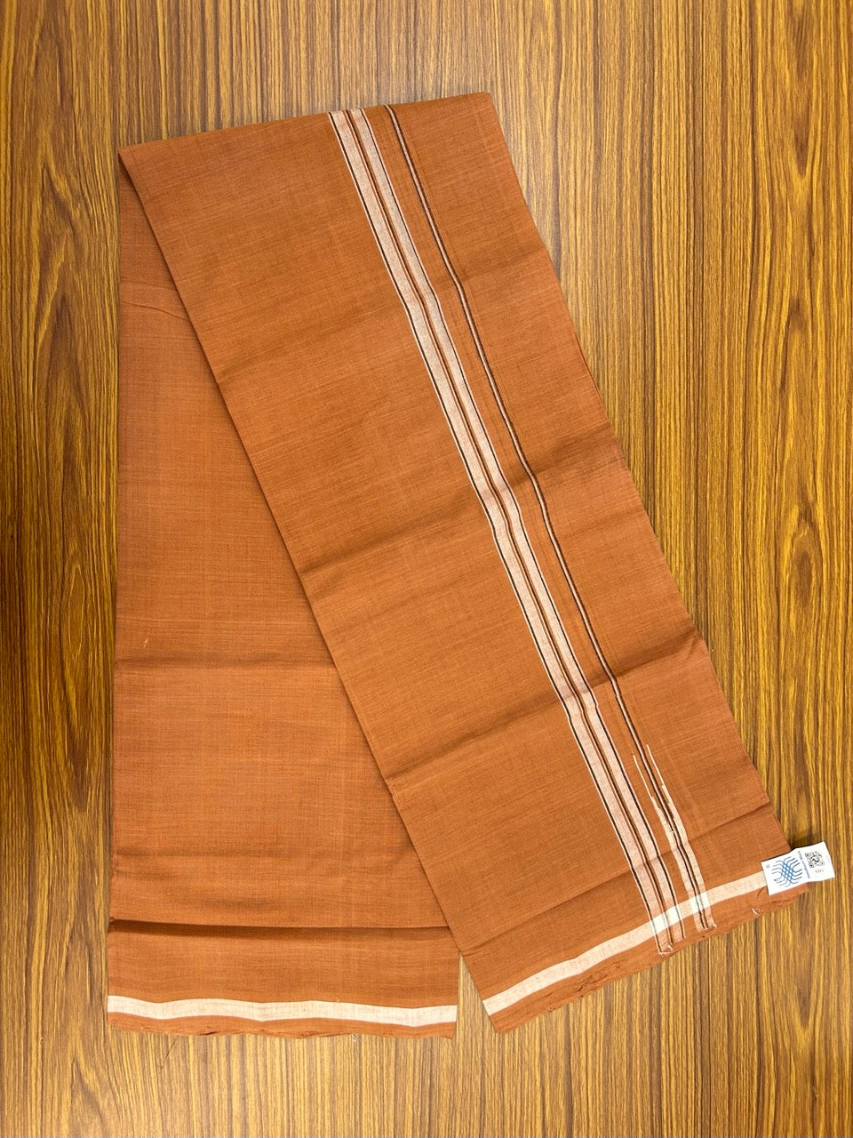 10% Discount !! KaithariKada 100% Pure Cotton - HANDLOOM Single Mundu/Dhoti KAVI Brown COLOUR BODY & 0.75 inch Puliyilakkara Black Striped Chutty Kara (2 meter / 4 muzham)- 5KK8020ELA