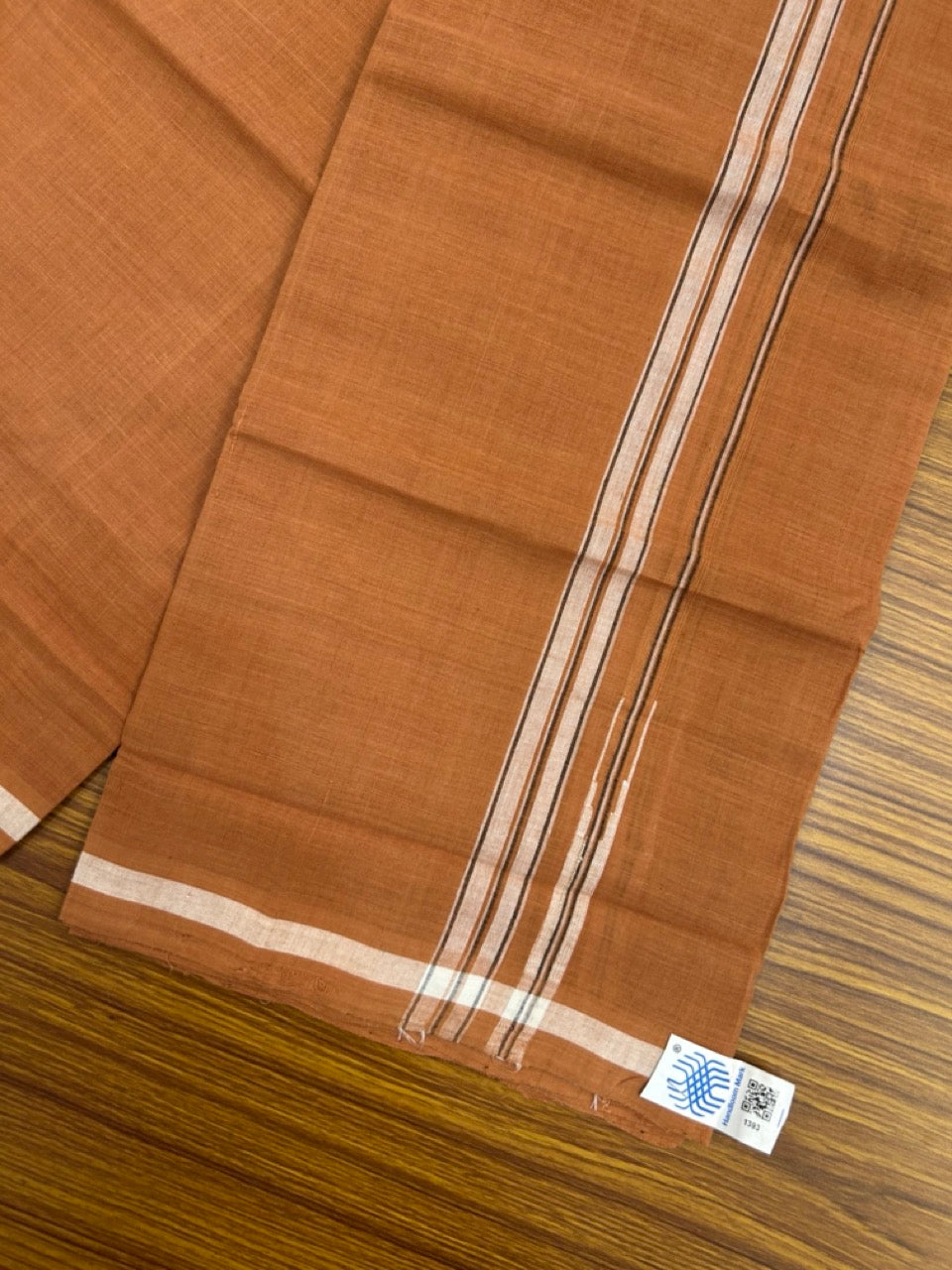 10% Discount !! KaithariKada 100% Pure Cotton - HANDLOOM Single Mundu/Dhoti KAVI Brown COLOUR BODY & 0.75 inch Puliyilakkara Black Striped Chutty Kara (2 meter / 4 muzham)- 5KK8020ELA