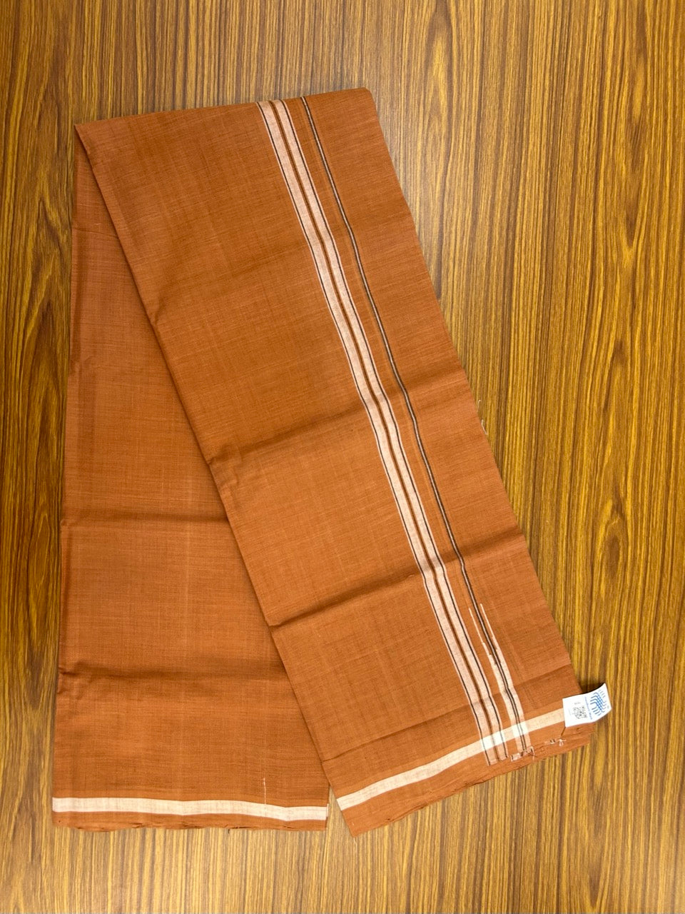 10% Discount !! KaithariKada 100% Pure Cotton - HANDLOOM Single Mundu/Dhoti KAVI Brown COLOUR BODY & 0.75 inch White Puliyilakkara Black Striped Chutty Kara (2 meter / 4 muzham)- 7KK8020ELA