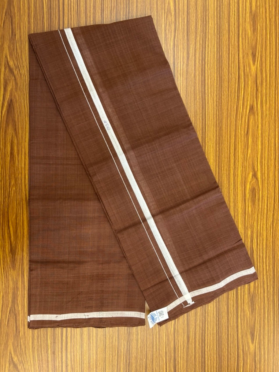 10% Discount !! KaithariKada 100% Pure Cotton - HANDLOOM Single Mundu/Dhoti Dark Brown COLOUR BODY & White 0.5 inch Kara (2 meter / 4 muzham) - 15KK8020ELA