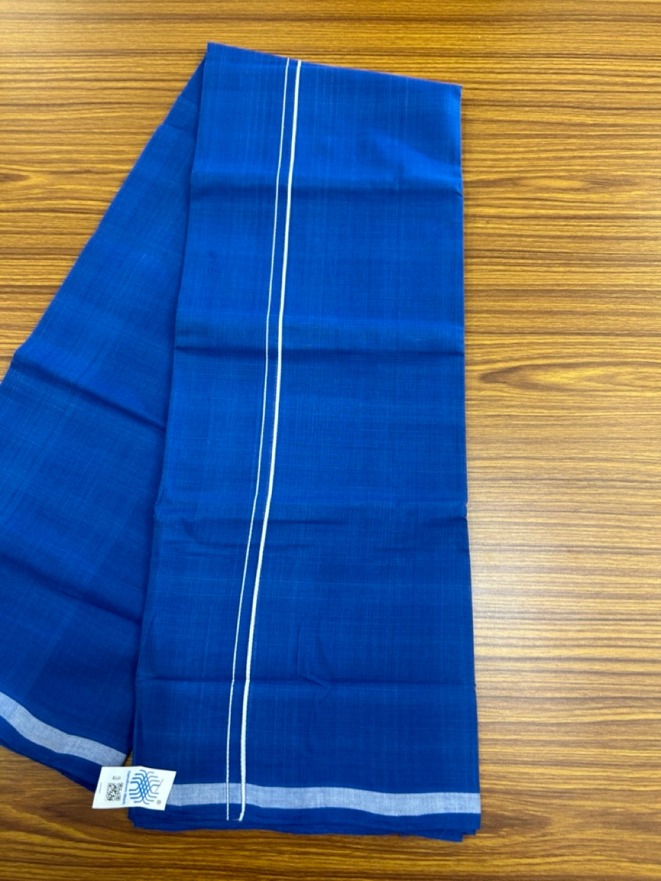 10% Discount !! KaithariKada 100% Pure Cotton - HANDLOOM Single Mundu/Dhoti Blue COLOUR BODY & White 0.2 cm Kara (2 meter / 4 muzham) - 17KK8020ELA