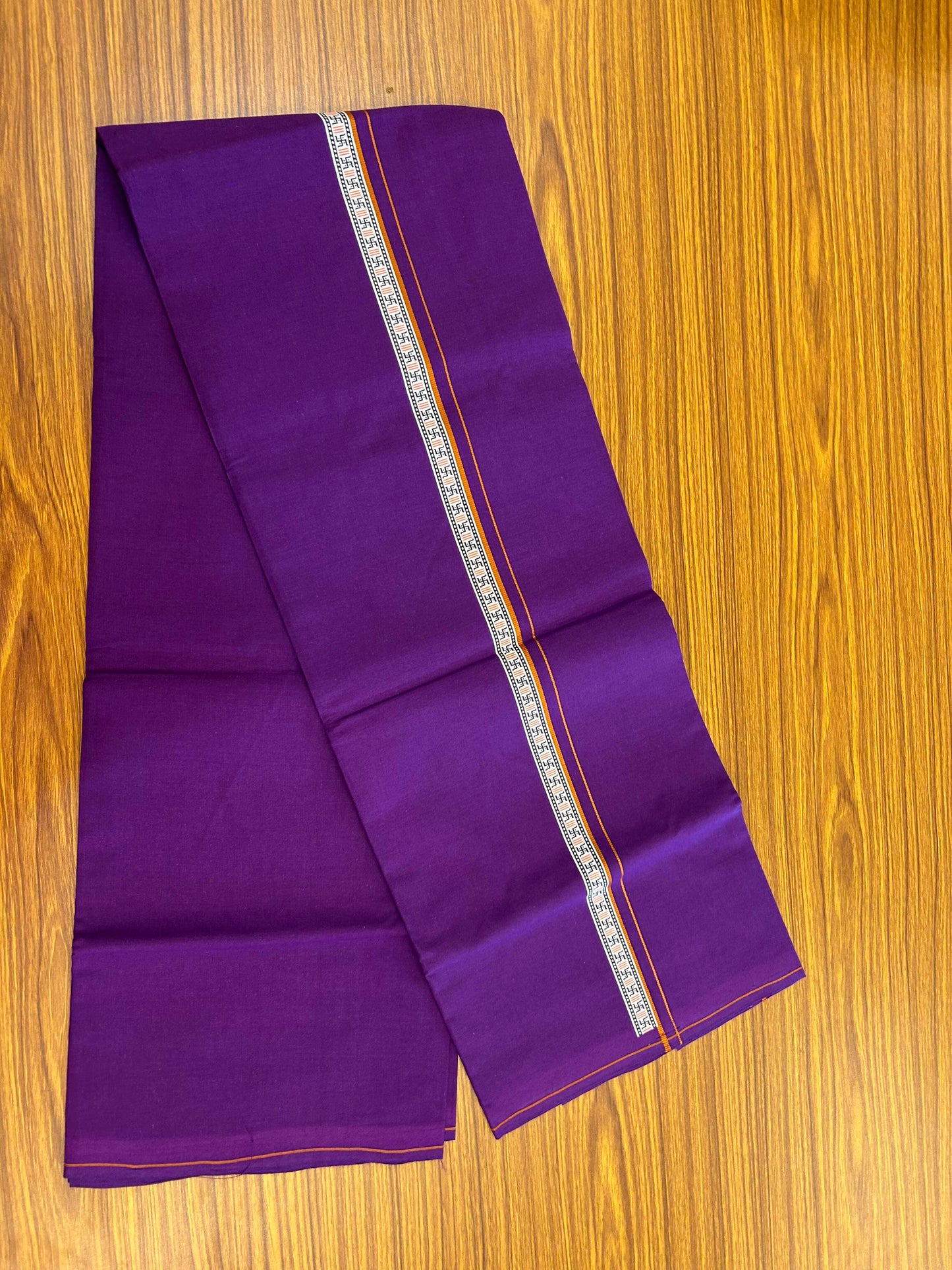 39% Discount! Kaitharikada - Pure Cotton - Single Kaily / Lungi - (60s) - 1 inch Orange & Multi colour Pattern Printed Kambi kara with Violet colour body (2 meter / 4 muzham) - 10 KK8043 GAN