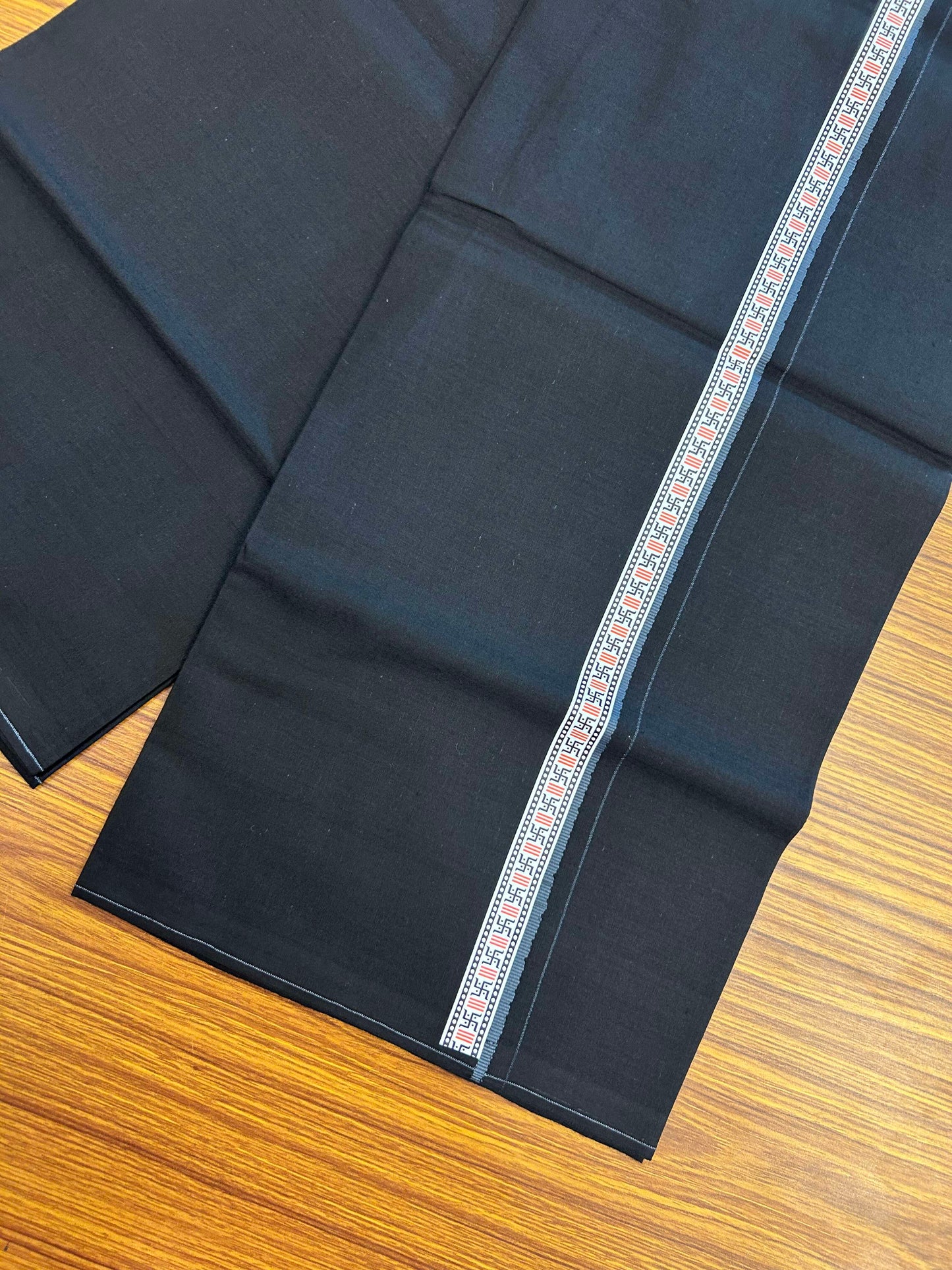 39% Discount! Kaitharikada - Pure Cotton - Single Kaily / Lungi - (60s) - 1 inch Ash Grey & Multi colour Pattern Printed Kambi kara with Black colour body (2 meter / 4 muzham) - 5 KK8043 GAN