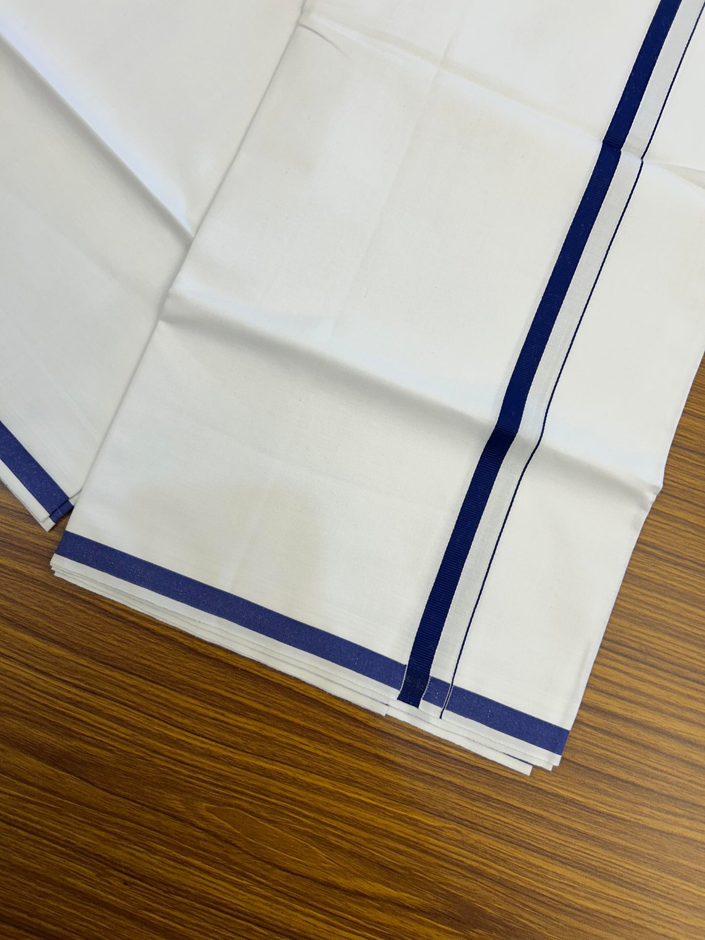 10% Discount ! KaithariKada Balaramapuram 100% Cotton Pure White Mill Bleached Single Mundu/Dhoti - 40s - 1 cm Navy Blue Kara (2 meter / 4 muzham) - 8 KK5364 MC