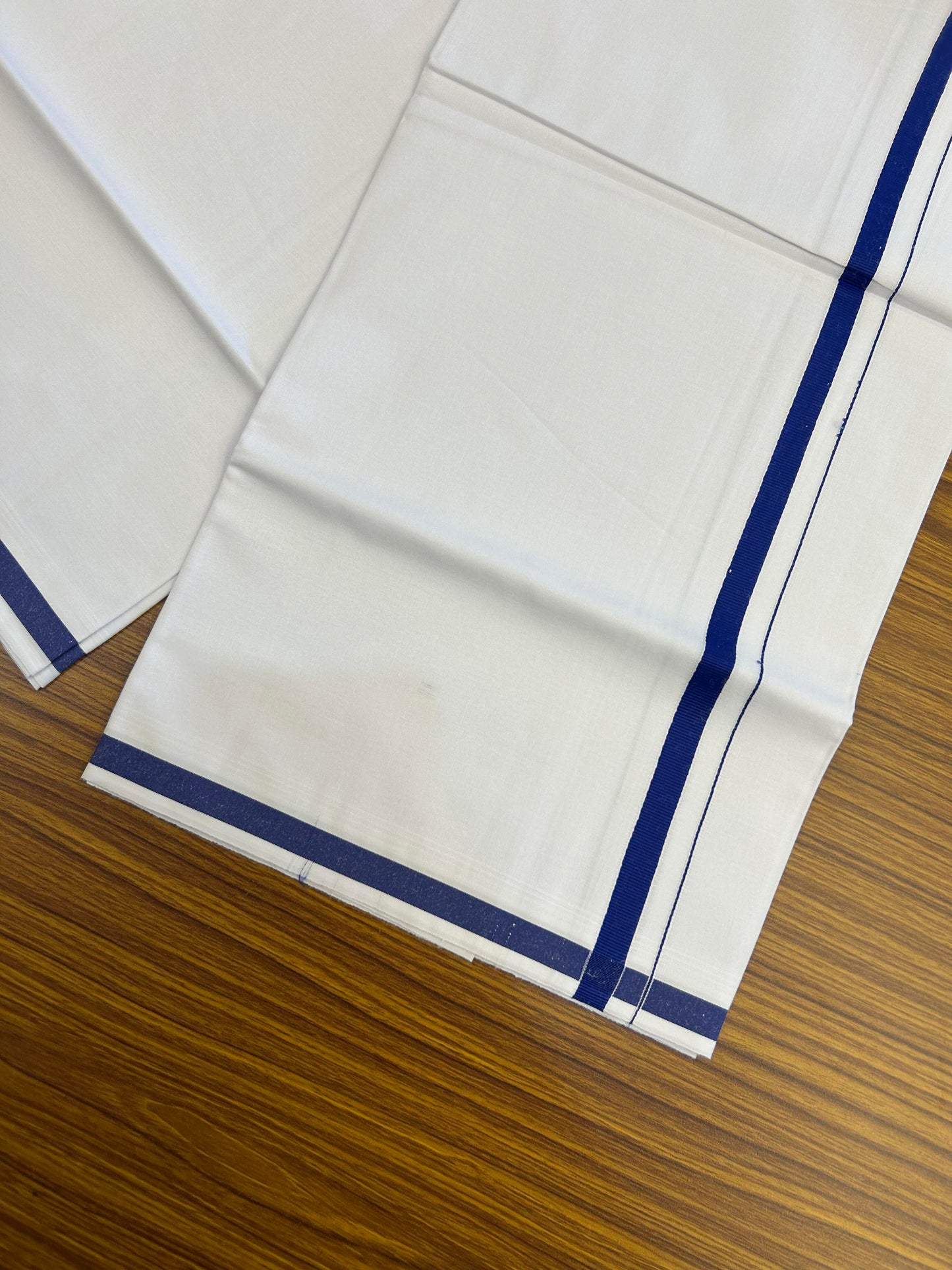 10% Discount ! KaithariKada Balaramapuram 100% Cotton Pure White Mill Bleached Single Mundu/Dhoti - 40s - 1 cm Dark Blue Kara (2 meter / 4 muzham) - 7 KK5364 MC