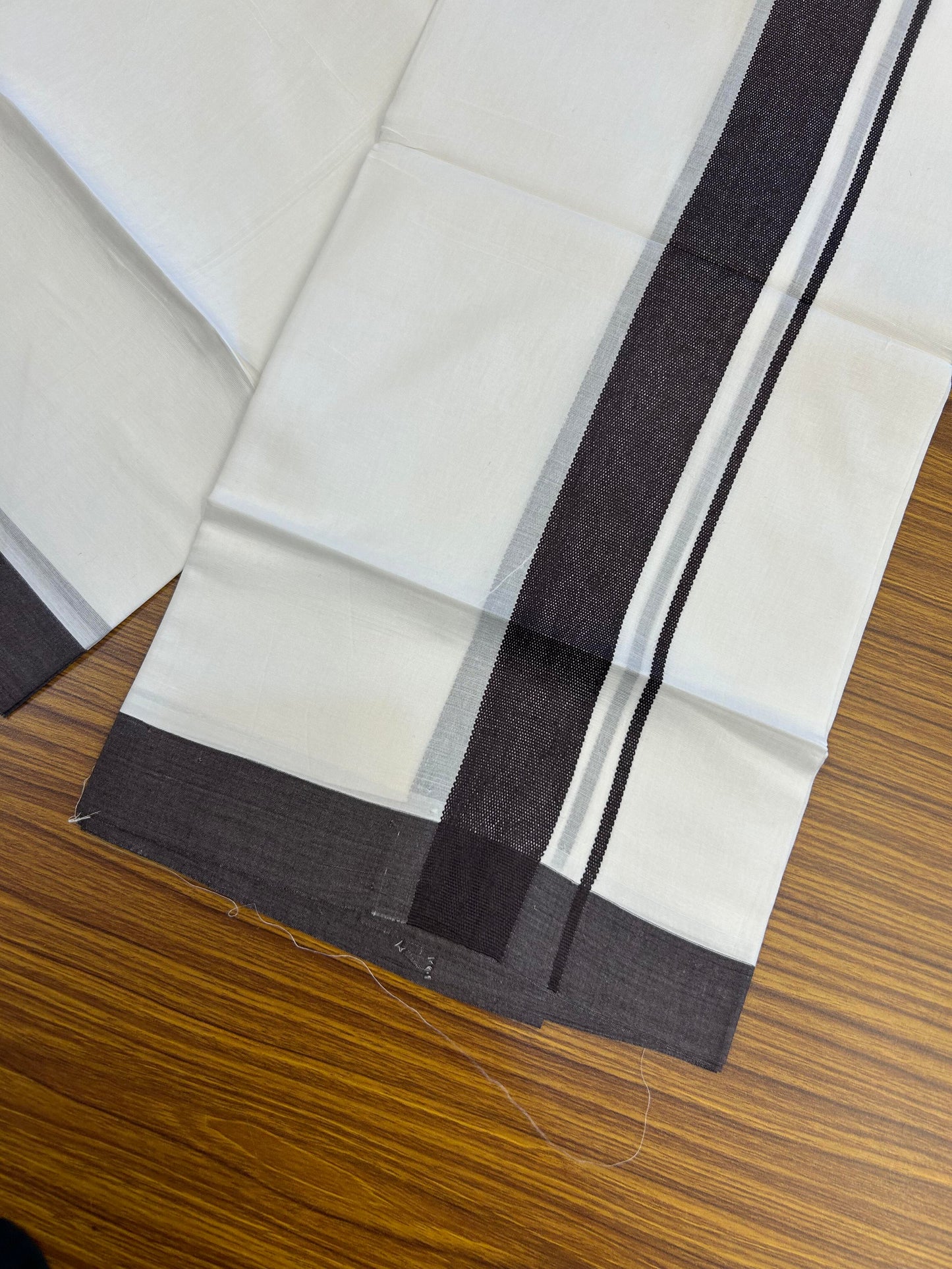 20% Discount ! Kaitharikada Balaramapuram 100% Cotton Pure White Double Mundu/Dothi - 100x80 - 1.5 inch Blackberry Wine Kara - 3.90 m (8 muzham) - 20 KK5364 MC