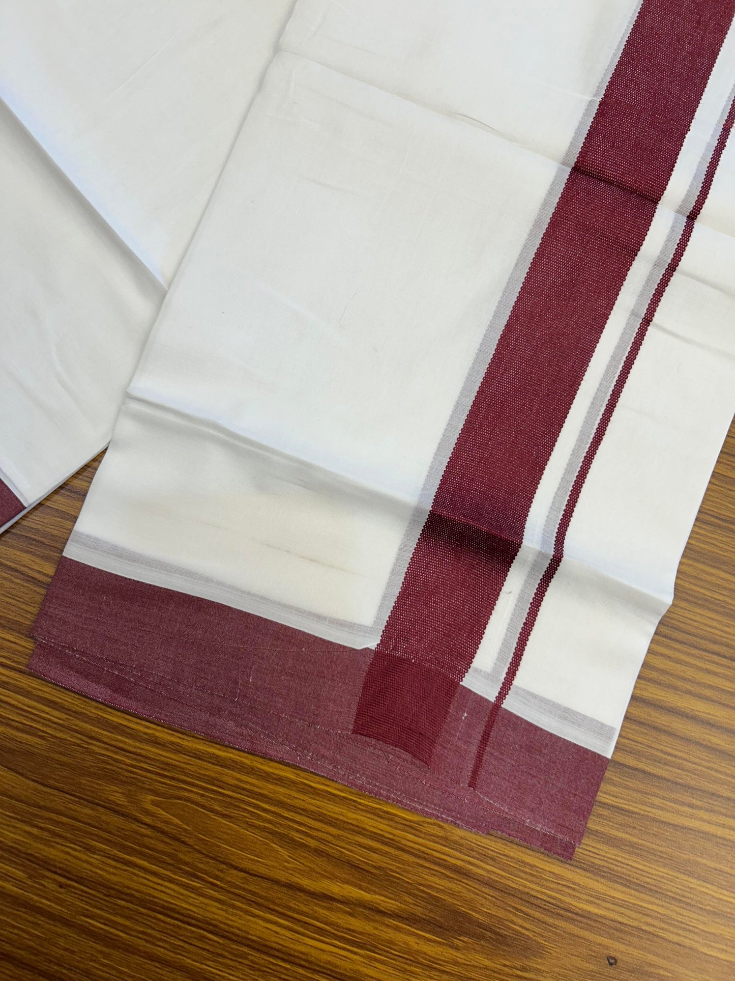 20% Discount ! Kaitharikada Balaramapuram 100% Cotton Pure White Double Mundu/Dothi - 100x80 - 1.5 inch Maroon Kara - 3.90 m (8 muzham) - 21 KK5364 MC