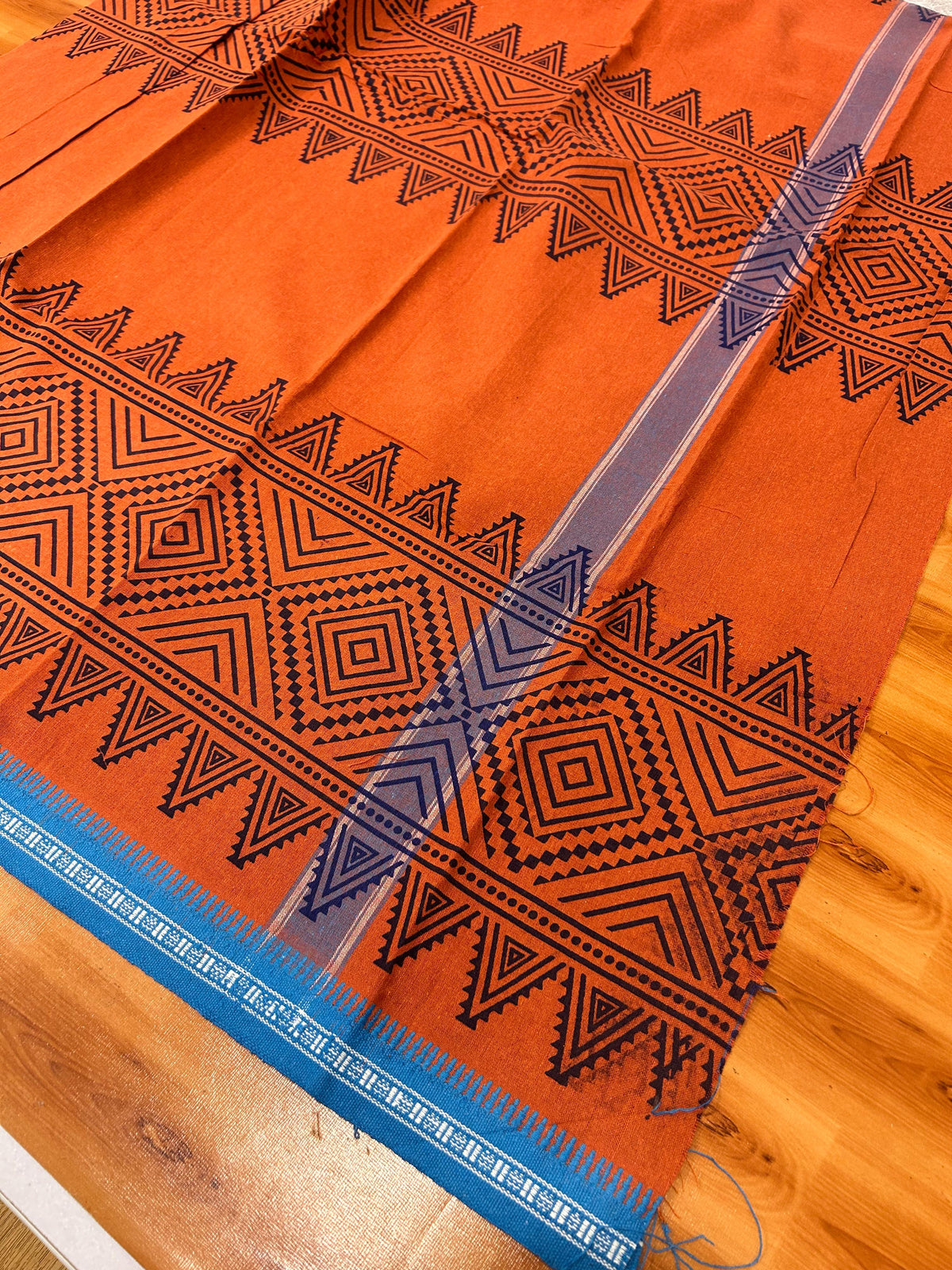 Single Kaily / Lungi - Kaitharikada - Mixed Cotton - 40s twisted - 1.5 inch Blue Design Kuppadam Kara With Dark Blue Printed Kavi Colour Body (2 meter / 4 muzham) - 2 KK8084 GAN