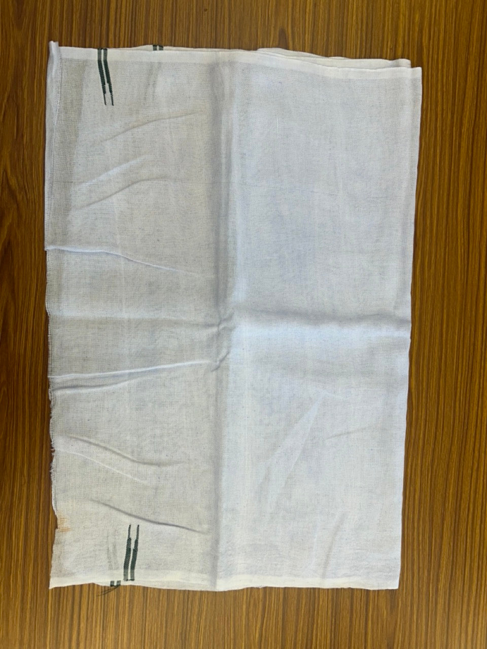 Kaitharikada - HANDLOOM Pure Cotton Kerala Towel - Thorthu - White Body & Dark Green Chutty Kara- 2KK5197ELA