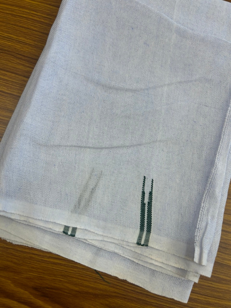 Kaitharikada - HANDLOOM Pure Cotton Kerala Towel - Thorthu - White Body & Dark Green Chutty Kara- 2KK5197ELA