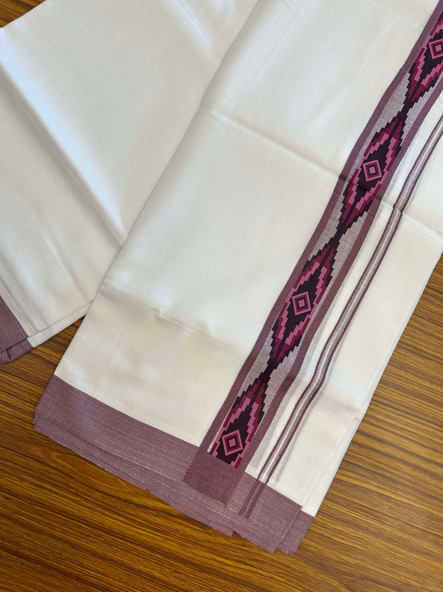 20% Discount ! KaithariKada Balaramapuram Cotton Double Pure white Mundu/Dhoti- 60s - 1.5 inch Multi colour Printed Shaded Stripes Design Kara - 3.65 mtr (8 muzham) - 19 KK5309 GAN
