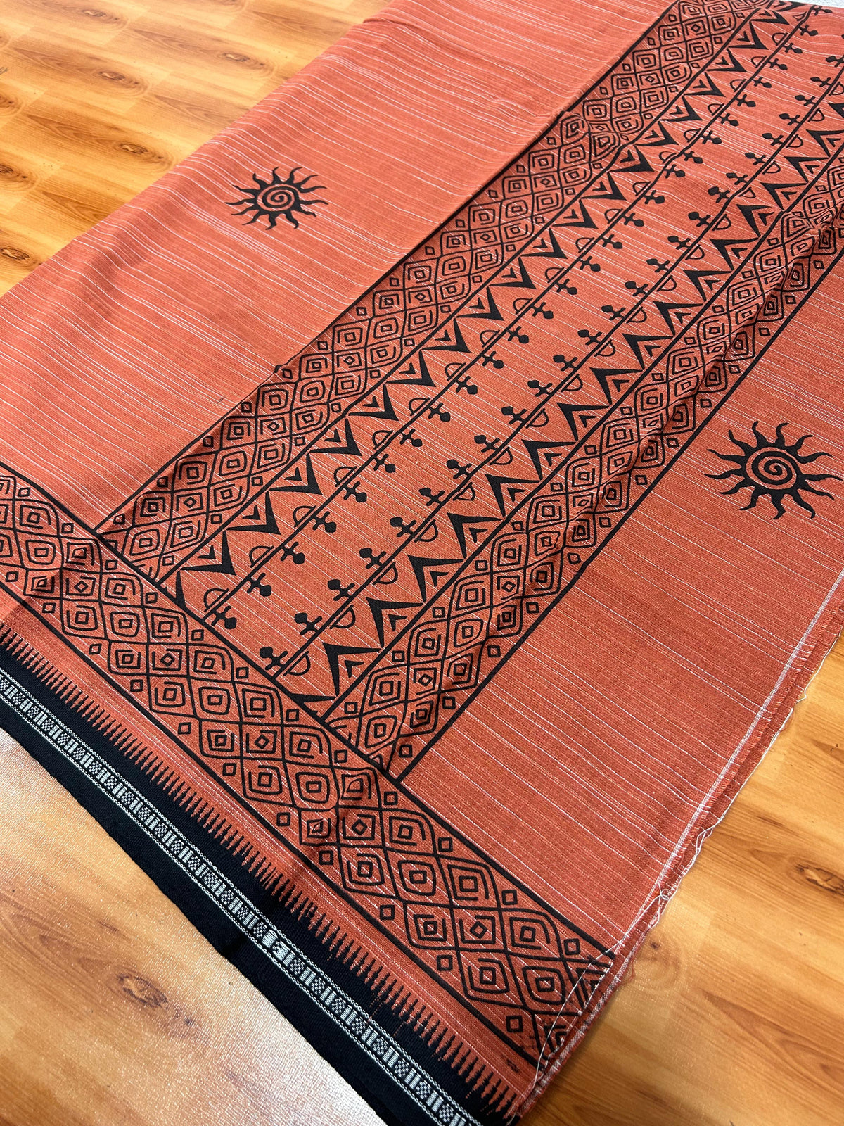 Single Kaily / Lungi - Kaitharikada - Mixed Cotton - 40s twisted - Black Printed Design Kara With Kavi Colour Body (2 meter / 4 muzham) - 13 KK8084 GAN