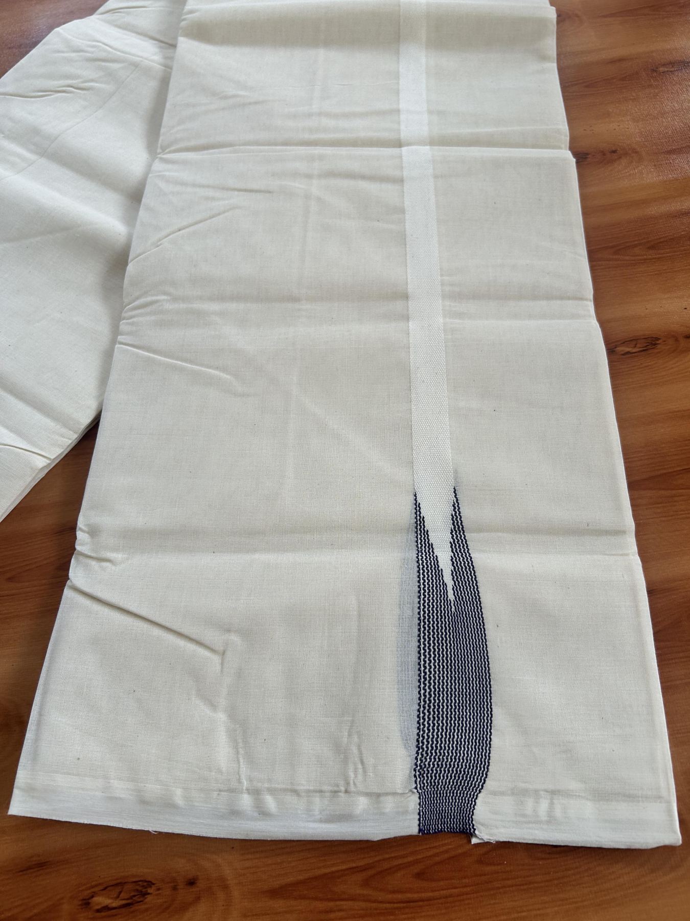 Double Off white Mundu/Dhoti - 23% Discount! KaithariKada Balaramapuram 100% Cotton - 100x100 - 0.5 inch Puliyilakkara Violet Striped Chutty Kara - 4 mtr (8.5 muzham) - 14 KK5401 ASH