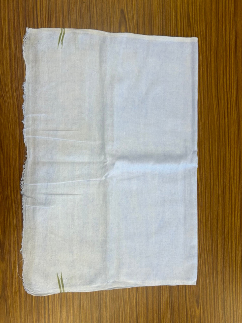Kaitharikada - HANDLOOM Pure Cotton Kerala Towel - Thorthu - White Body & Olive Green Chutty Kara- 9KK5197ELA