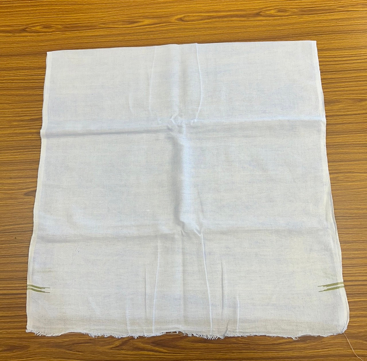 Kaitharikada - HANDLOOM Pure Cotton Kerala Towel - Thorthu - White Body & Olive Green Chutty Kara- 9KK5197ELA
