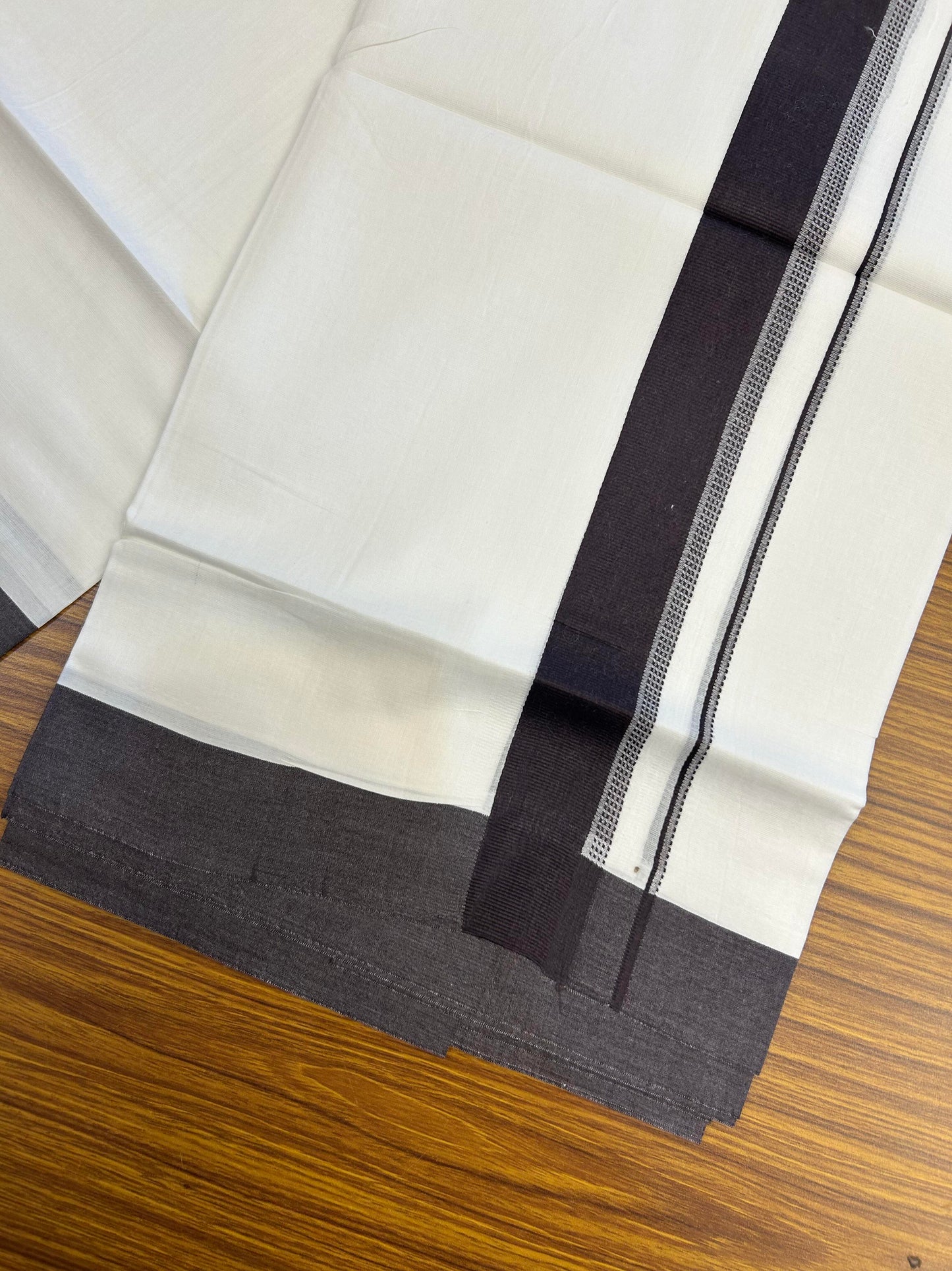 20% Discount ! Kaitharikada Balaramapuram 100% Cotton Pure White Double Mundu/Dothi - 100x80 - 1.5 inch Dark Wine Shaded Stripes Kara 3.90 m (8 muzham) - 62 KK5364 MC