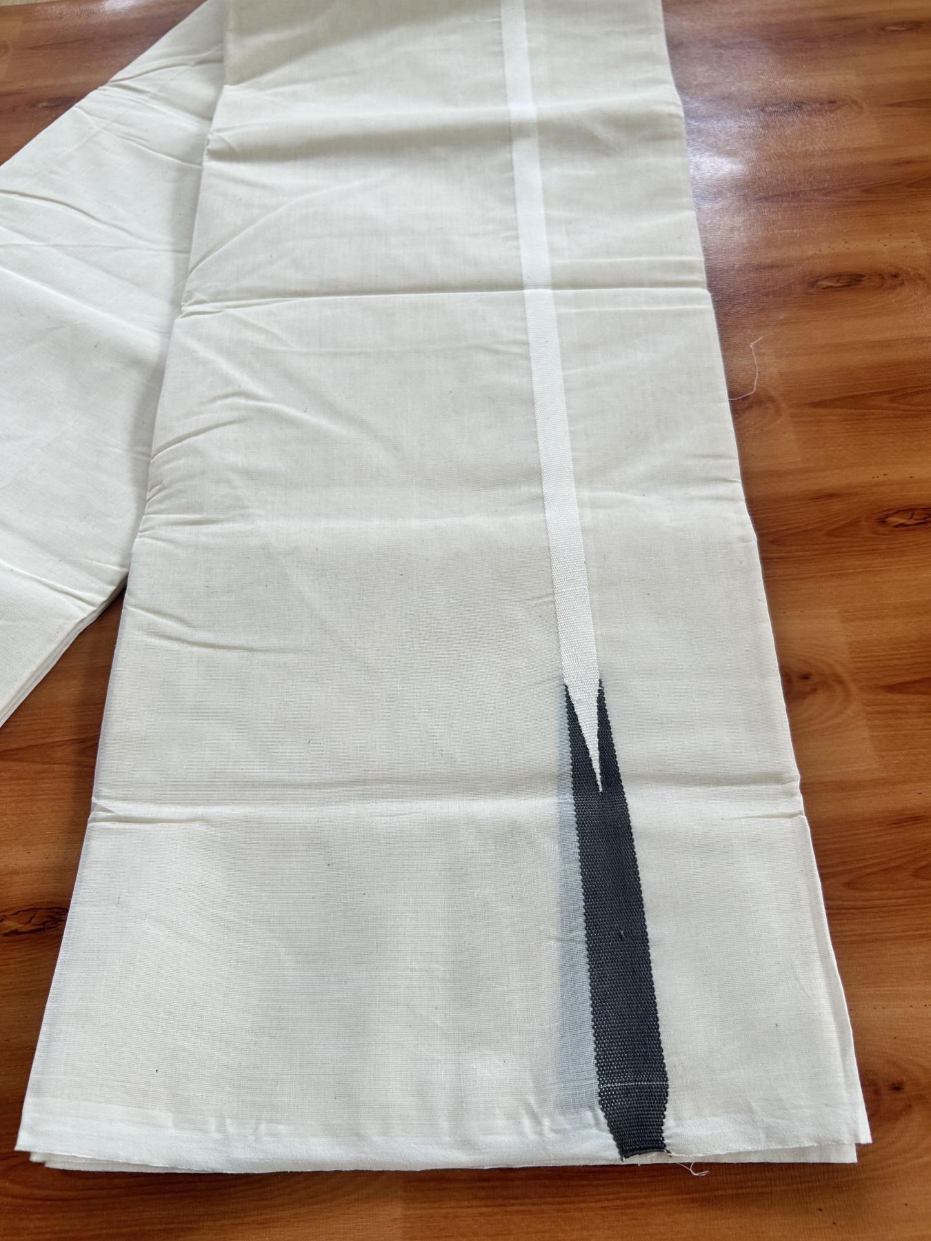 Double Off white Mundu/Dhoti - 24% Discount! KaithariKada Balaramapuram 100% Cotton - 100x100 - 0.5 inch Puliyilakkara Olive Grey Chutty Kara - 4 mtr (8.5 muzham) - 5 KK5401 ASH