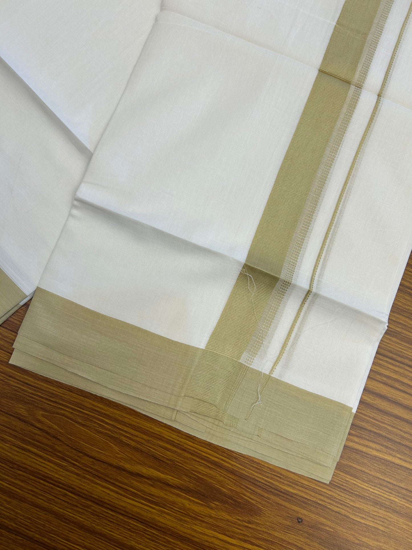 20% Discount ! Kaitharikada Balaramapuram 100% Cotton Pure White Double Mundu/Dothi - 100x80 - 1.5 inch Pista Green Shaded Stripes Kara 3.90 m (8 muzham) - 45 KK5364 MC