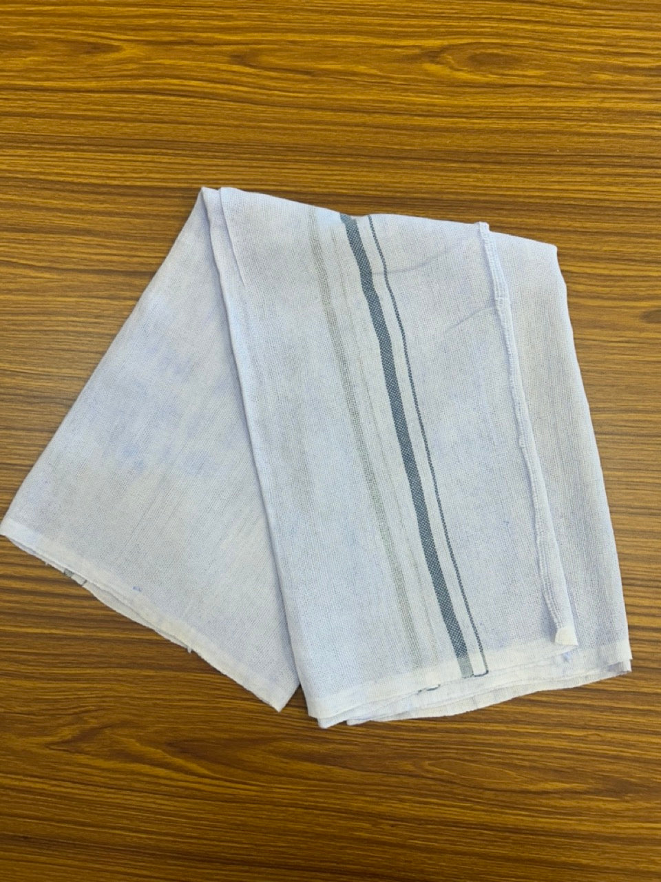 Kaitharikada - HANDLOOM Pure Cotton Kerala Towel - Thorthu - White Body & Teal Green Kara - 12KK5197ELA