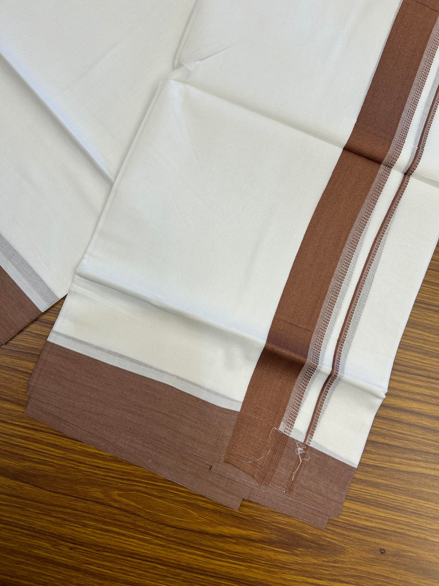 20% Discount ! Kaitharikada Balaramapuram 100% Cotton Pure White Double Mundu/Dothi - 100x80 - 1.5 inch Dark Brown Shaded Stripes Kara 3.90 m (8 muzham) - 51 KK5364 MC