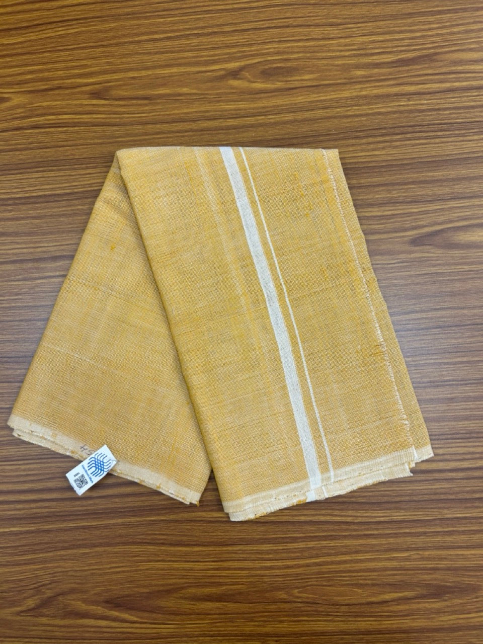 Kaitharikada - HANDLOOM Pure Cotton Kerala Towel - Thorthu - Yellow Orange Body & White Kara - 21KK5197ELA