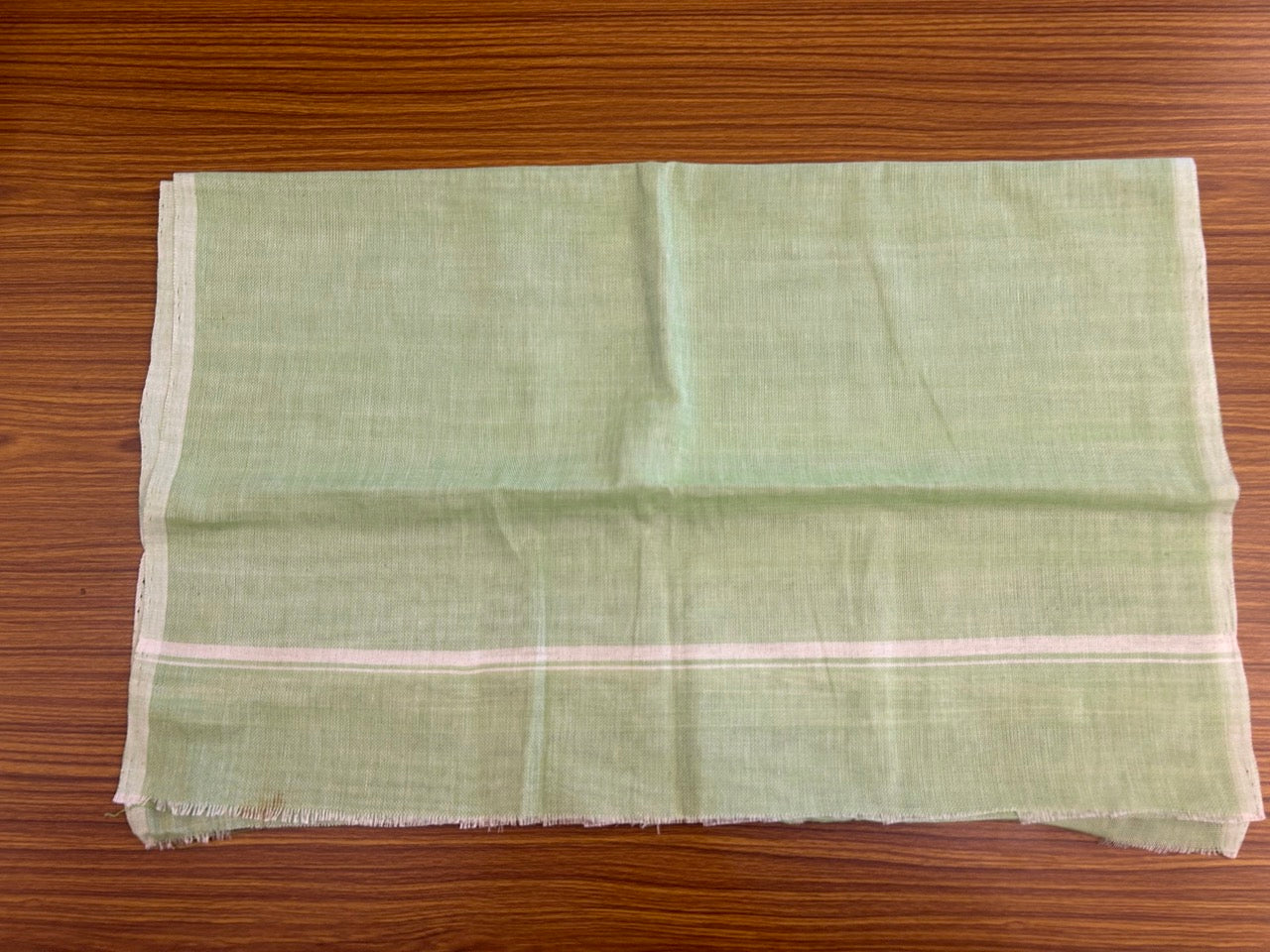 Kaitharikada - HANDLOOM Pure Cotton Kerala Towel - Thorthu - Light Green Body & White Kara - 23KK5197ELA