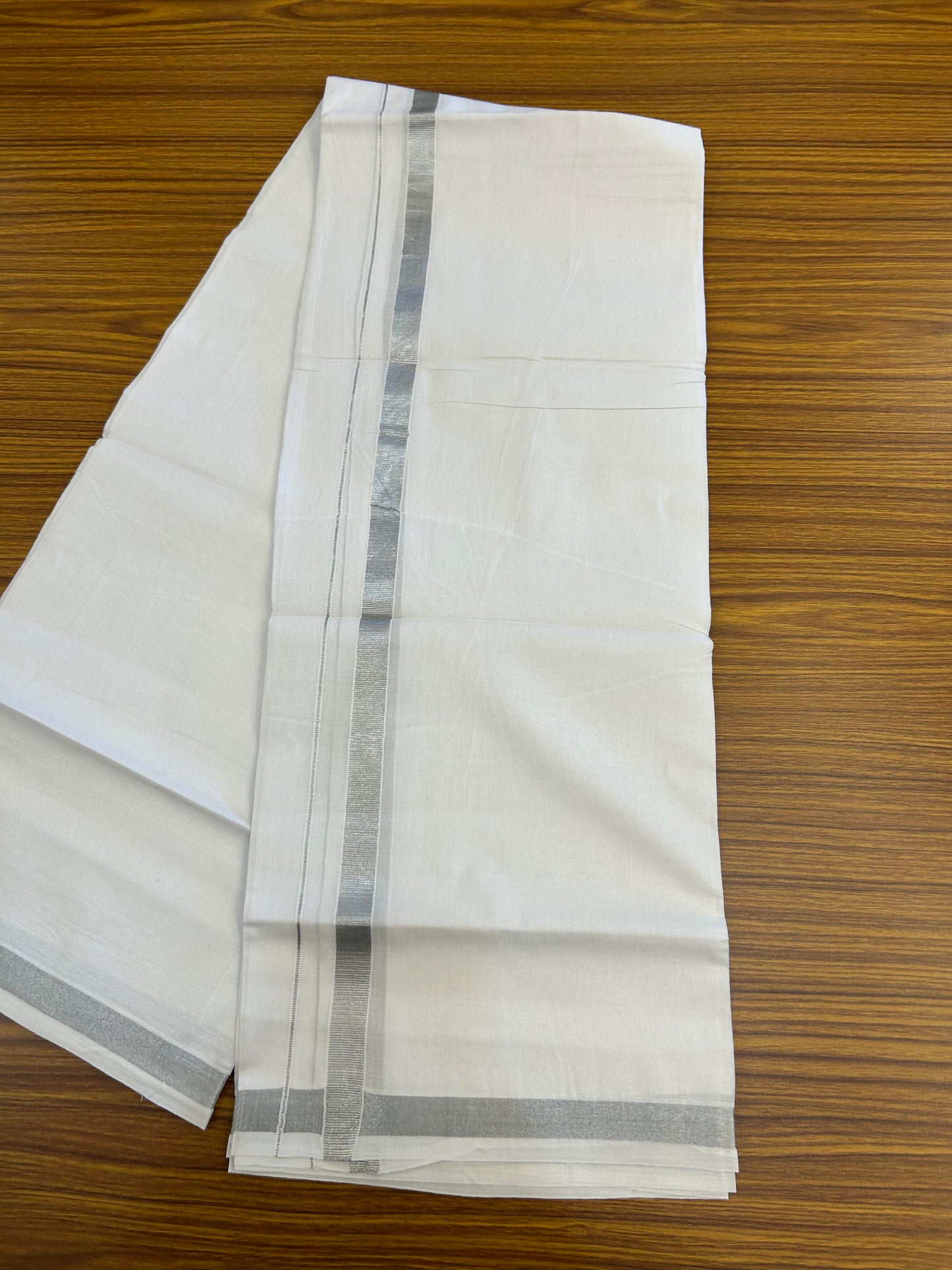 20% Discount ! KaithariKada Balaramapuram 100% Cotton Double Pure white Mundu/Dhoti - 100x80 - 0.75 inch Silver Kasav Kara 3.90 M(8 Muzham) - 83 KK5364 MC