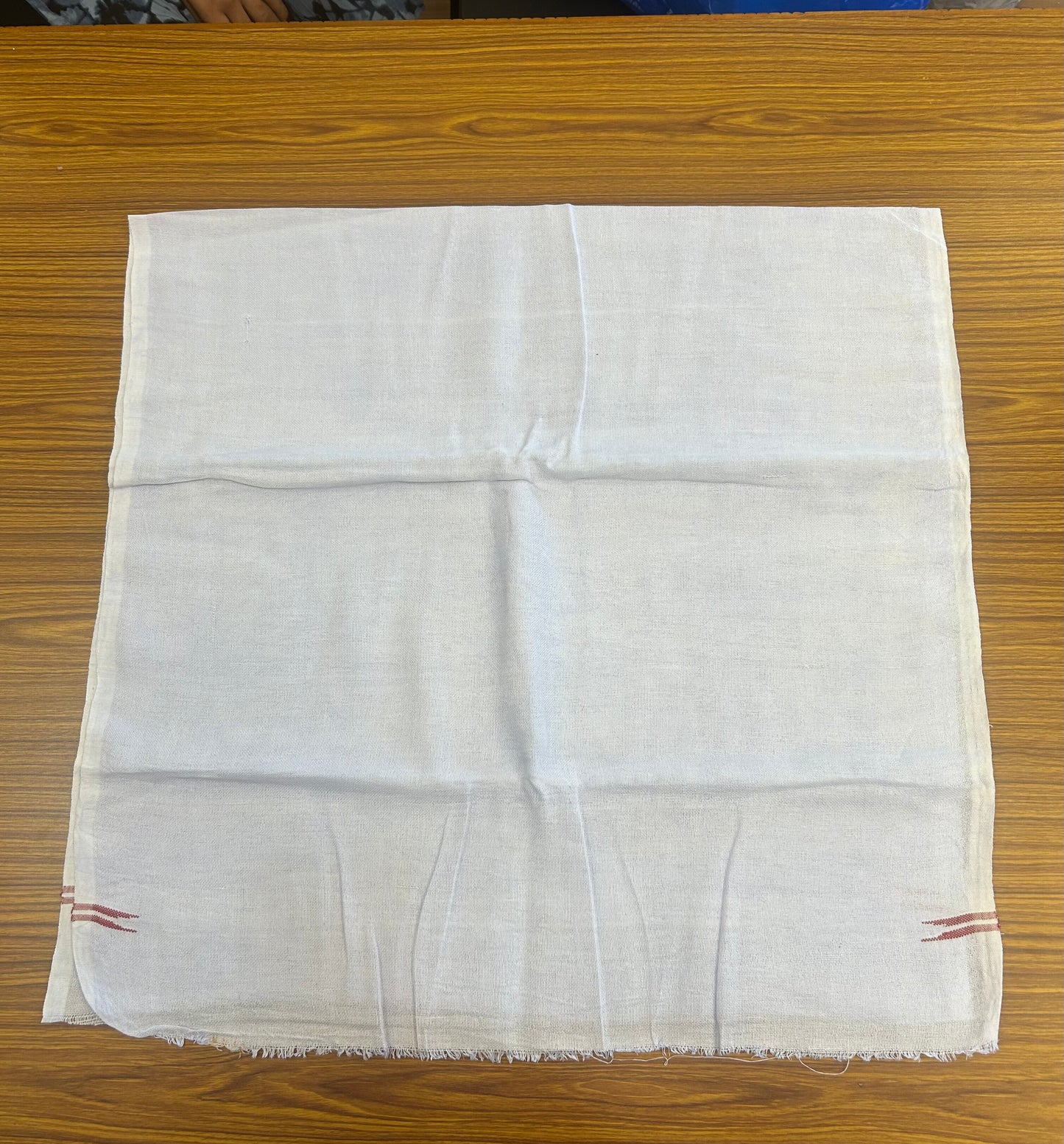 Kaitharikada - Handloom Pure Cotton Kerala Towel - Thorthu - White Body & Light Brick Red Chutty Kara - 9 KK51202 ELA