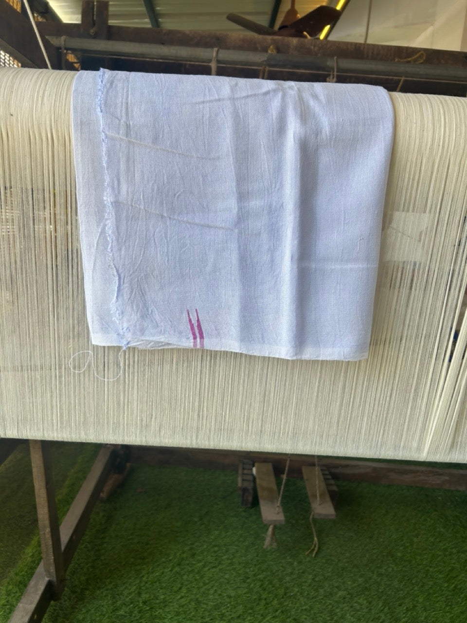 Kaitharikada - HANDLOOM Pure Cotton Kerala Towel - Thorthu - White Body & Dark Pink Chutty Kara- 11KK5197ELA