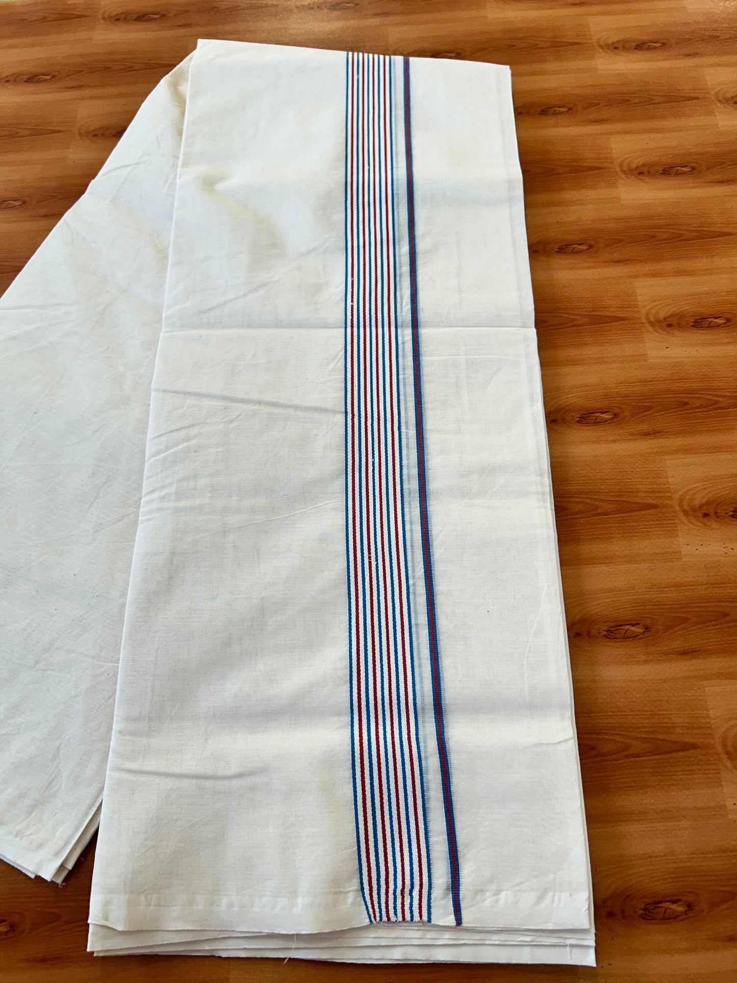 Double Off white Mundu/Dhoti - 20% Discount! KaithariKada - 100% Cotton 100x100 - 1.5 inch Brick Orange & Peacock Blue Shaded Striped Kara 4 mtr (8.5 muzham) - 2 KK5457 ASH