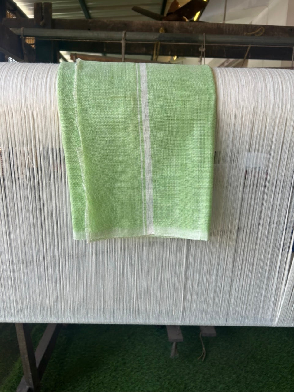 Kaitharikada - HANDLOOM Pure Cotton Kerala Towel - Thorthu - Light Green Body & White Kara - 23KK5197ELA