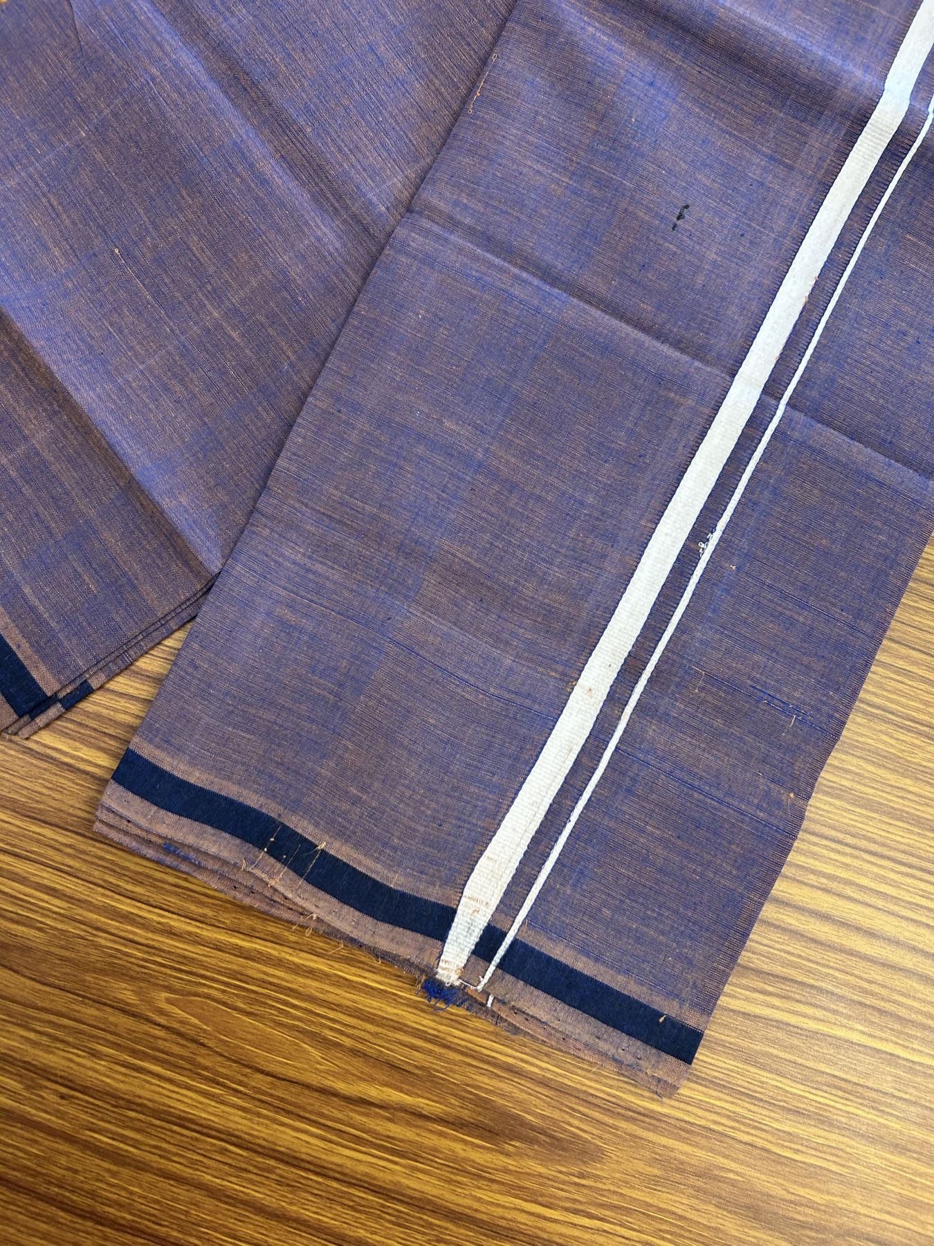 Handloom Single Hallmarked - 10% Discount !! KaithariKada 100% Pure Cotton - Mundu/Dhoti Blue Brown Shaded Body & 1 cm White Kara - (2 meter / 4 muzham) - 11 KK8044 ELA