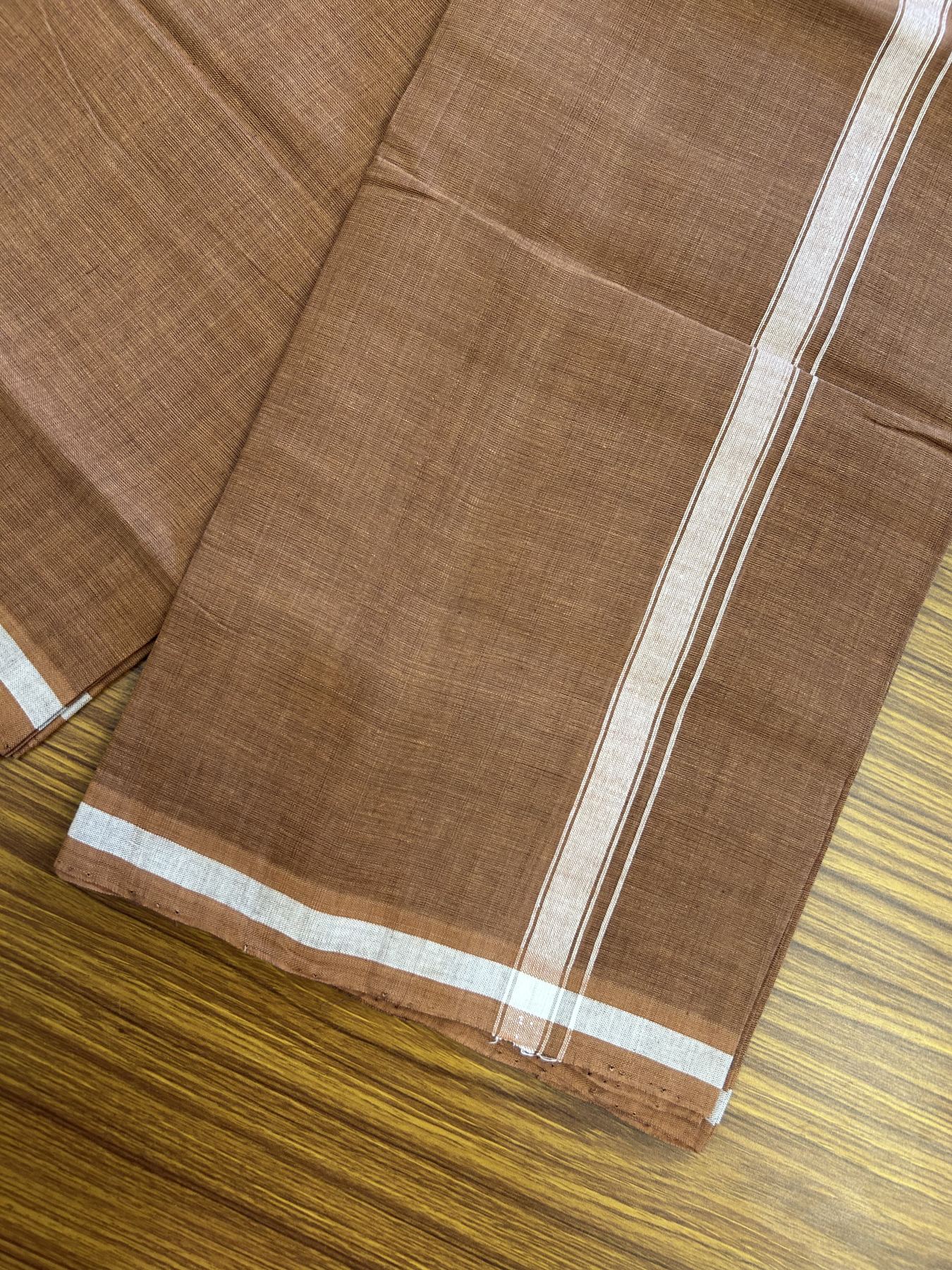 Handloom Single Hallmarked - 10% Discount ! KaithariKada 100% Pure Cotton - Mundu/Dhoti 0.5 inch White shaded Kara with Kavi colour Body - (2 meter / 4 muzham) - 74 KK8044 ELA