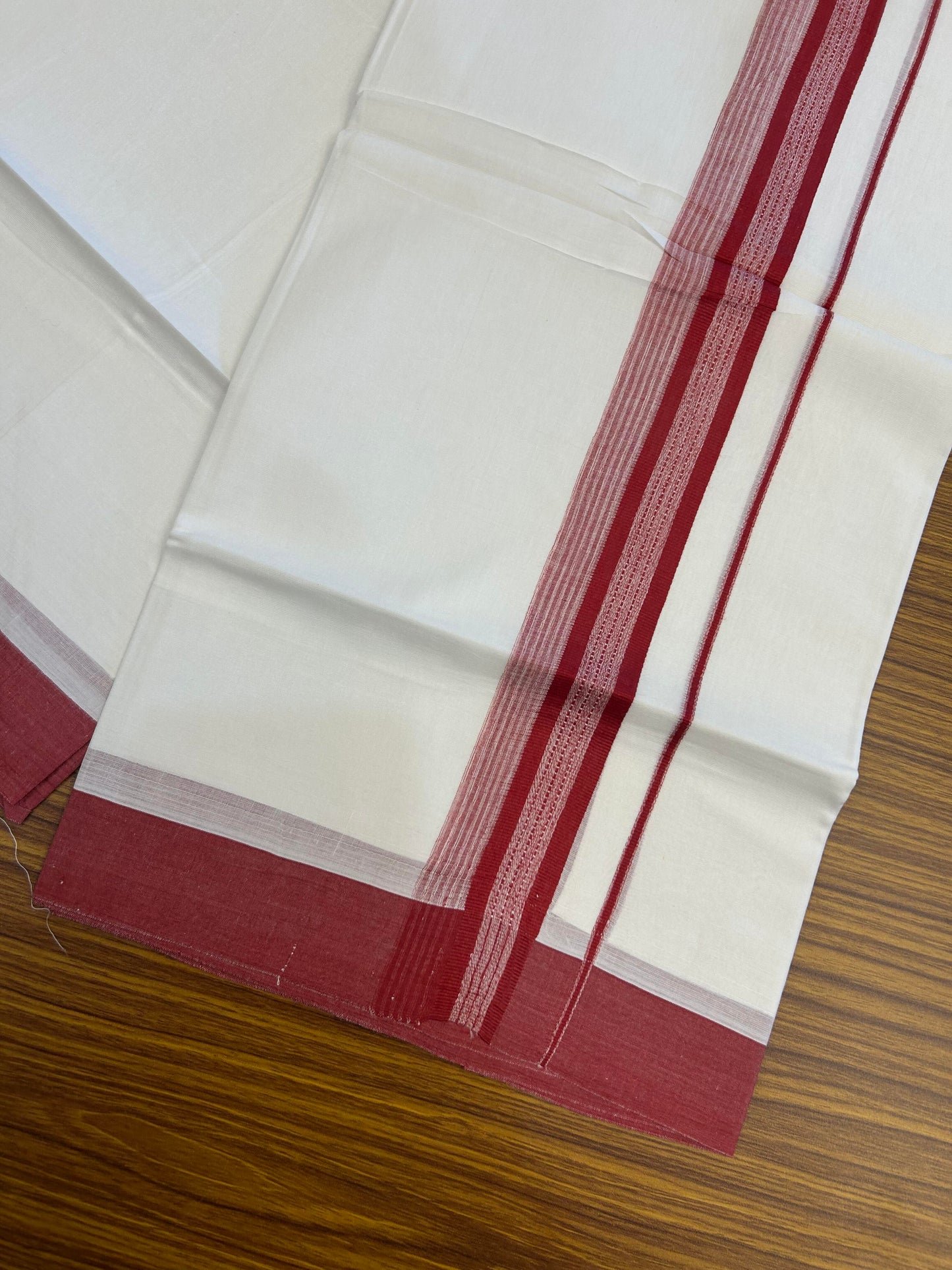20% Discount ! Kaitharikada Balaramapuram 100% Cotton Pure White Double Mundu/Dothi - 100x80 - 2 inch Red Shaded Stripes Kara 3.90 m (8 muzham) - 31 KK5364 MC