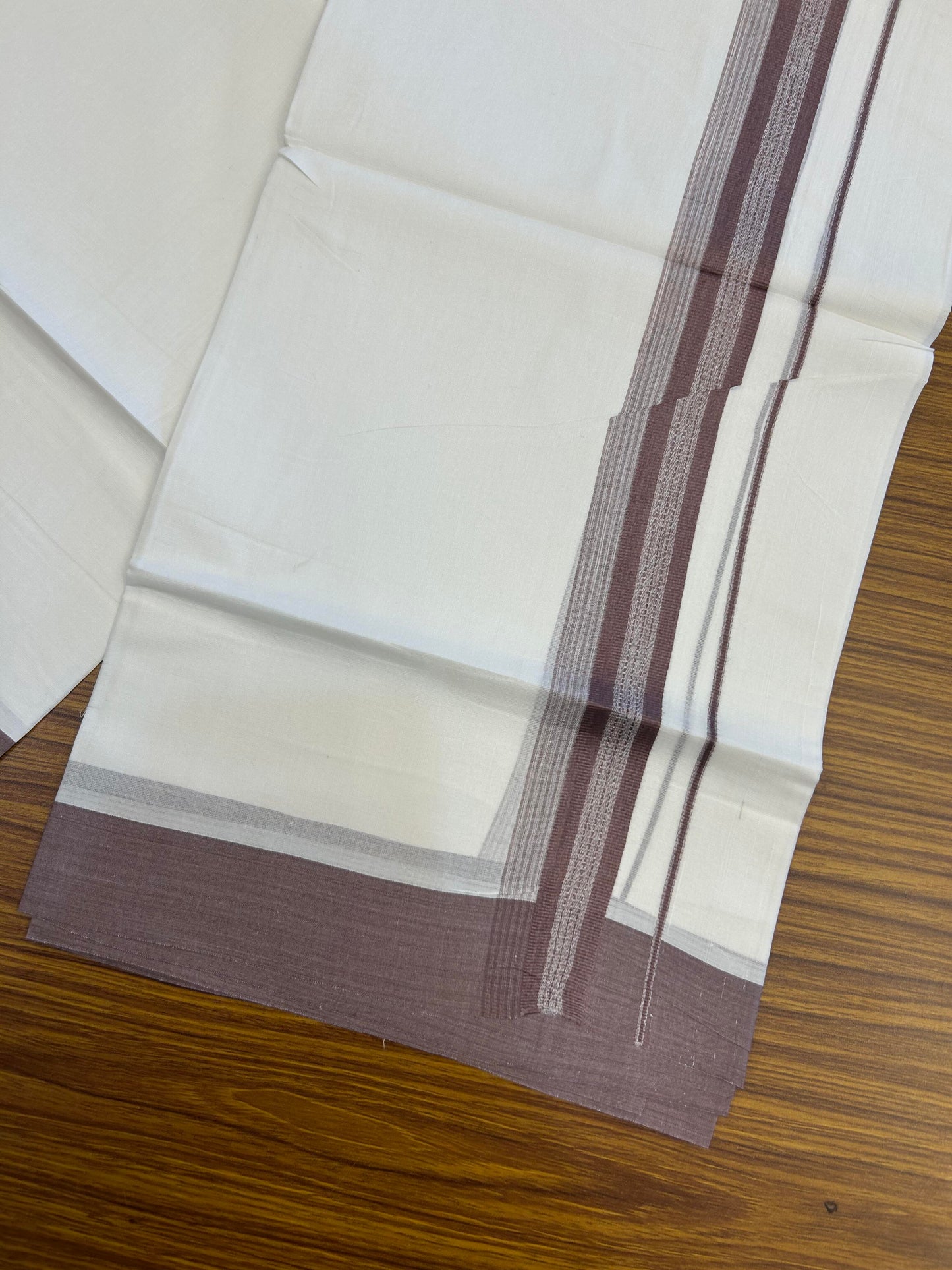 20% Discount ! Kaitharikada Balaramapuram 100% Cotton Pure White Double Mundu/Dothi - 100x80 - 2 inch Violet ash Shaded Stripes Kara 3.90 m (8 muzham) - 28 KK5364 MC