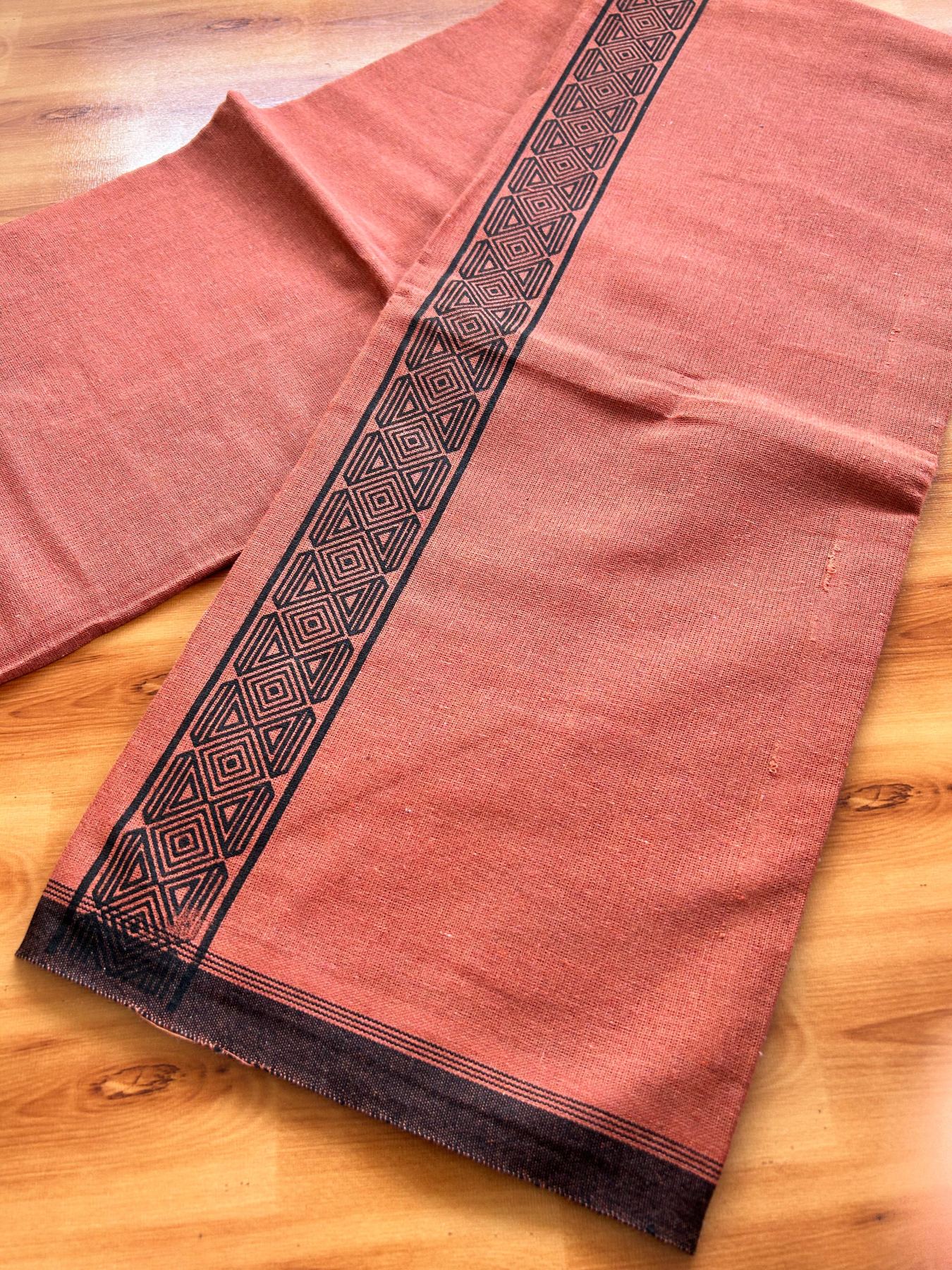Single Kaily / Lungi - Kaitharikada - Mixed Cotton - 40s twisted - 1.75 inch Black Printed Design Stripes Kara With Kavi Colour Body (2 meter / 4 muzham) - 5 KK8075 SAT