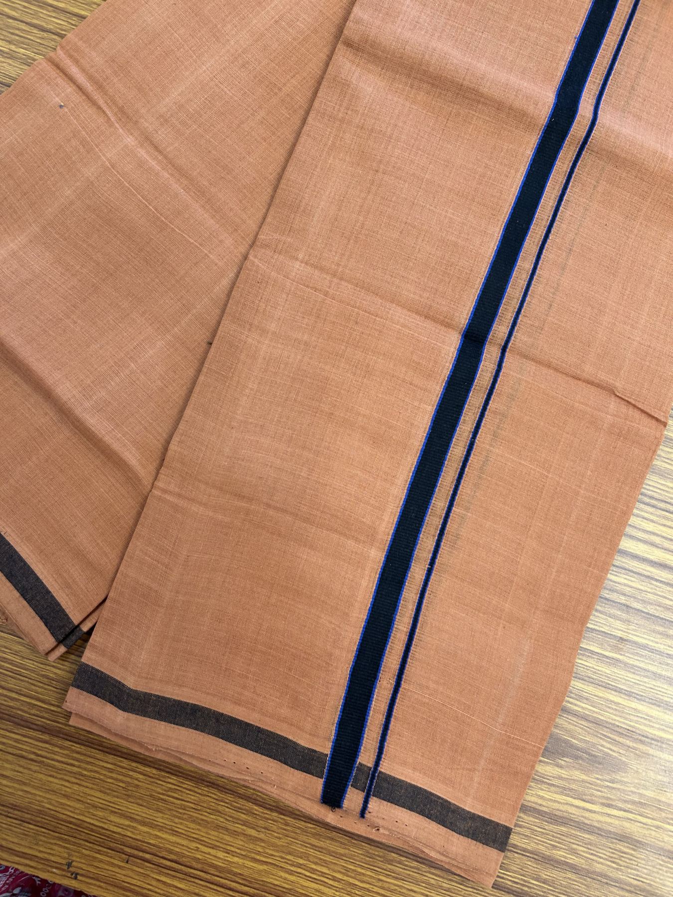 Handloom Single Hallmarked - 10% Discount ! KaithariKada 100% Pure Cotton - Mundu/Dhoti 0.5 inch Black & Blue Kara with Kavi colour Body - (2 meter / 4 muzham) - 52 KK8044 ELA