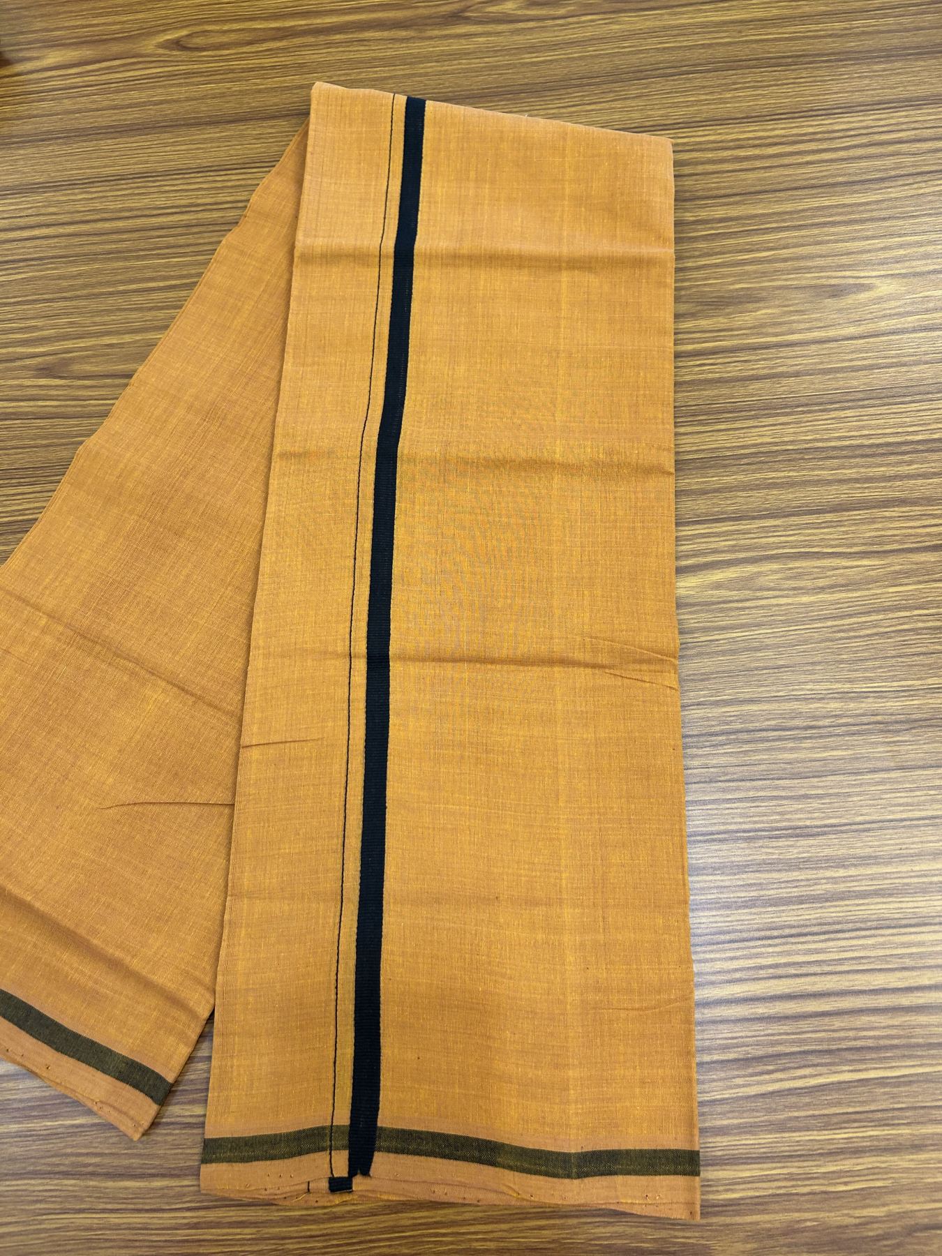 Handloom Single Hallmarked - 10% Discount ! KaithariKada 100% Pure Cotton - Mundu/Dhoti 0.5 inch Black Kara with Kavi colour Body - (2 meter / 4 muzham) - 66 KK8044 ELA
