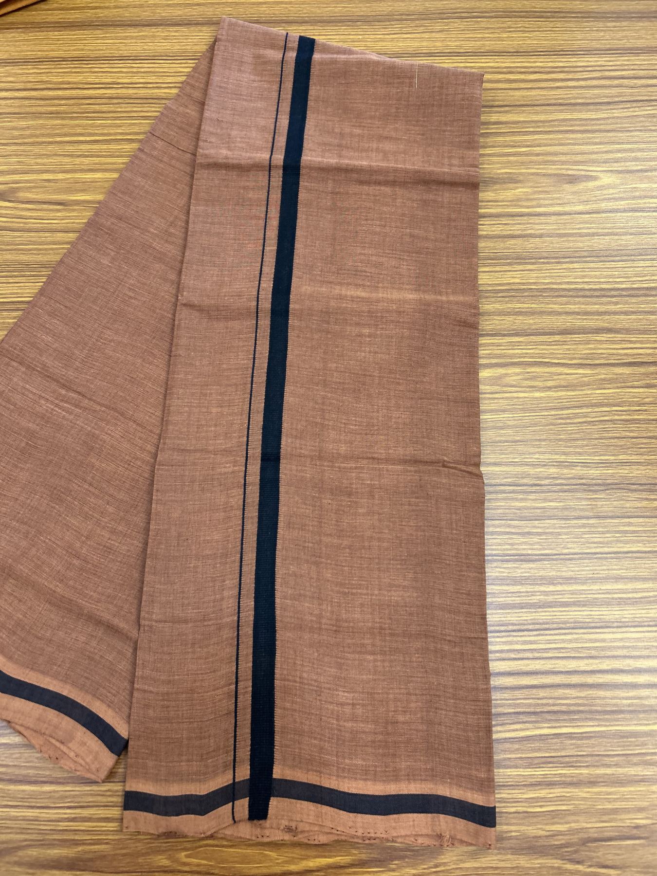 Handloom Single Hallmarked - 10% Discount ! KaithariKada 100% Pure Cotton - Mundu/Dhoti 0.5 inch Black Kara with Kavi colour Body - (2 meter / 4 muzham) - 75 KK8044 ELA