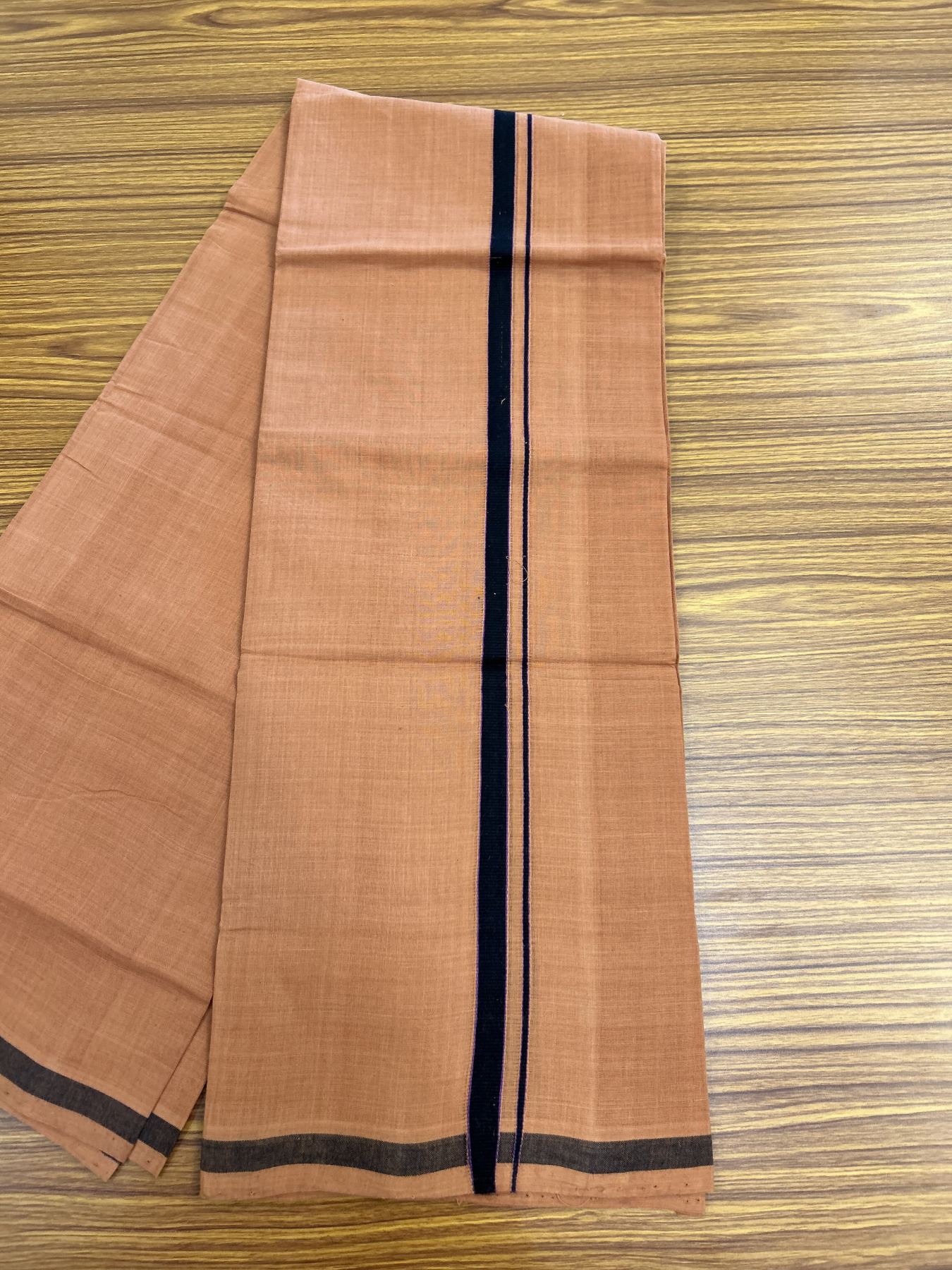 Handloom Single Hallmarked - 10% Discount ! KaithariKada 100% Pure Cotton - Mundu/Dhoti 0.5 inch Black & Violet Kara with Kavi colour Body - (2 meter / 4 muzham) - 53 KK8044 ELA