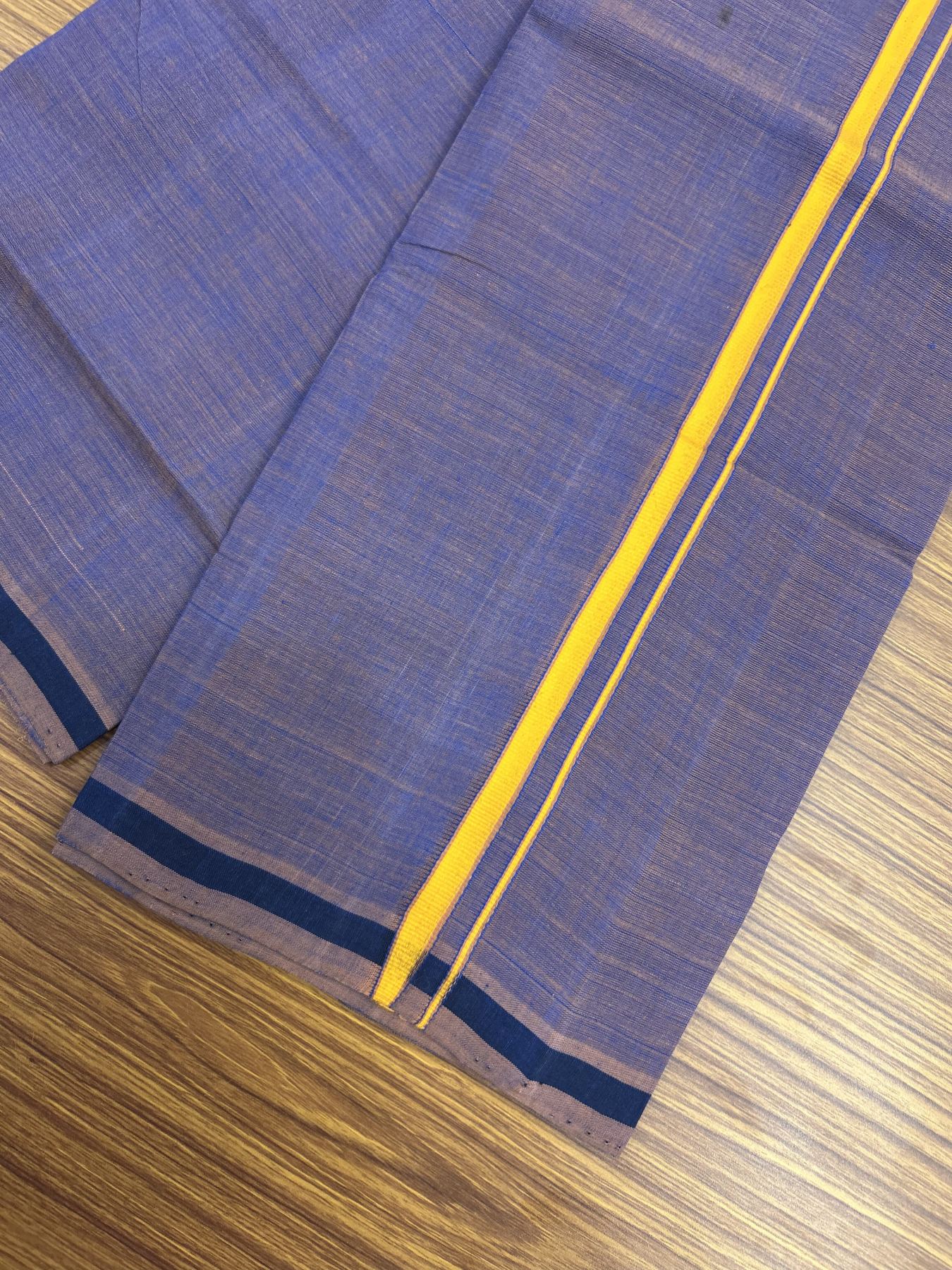 Handloom Single Hallmarked - 10% Discount !! KaithariKada 100% Pure Cotton - Mundu/Dhoti Blue Brown Shaded Body & 1 cm Orange Kara - (2 meter / 4 muzham) - 13 KK8044 ELA