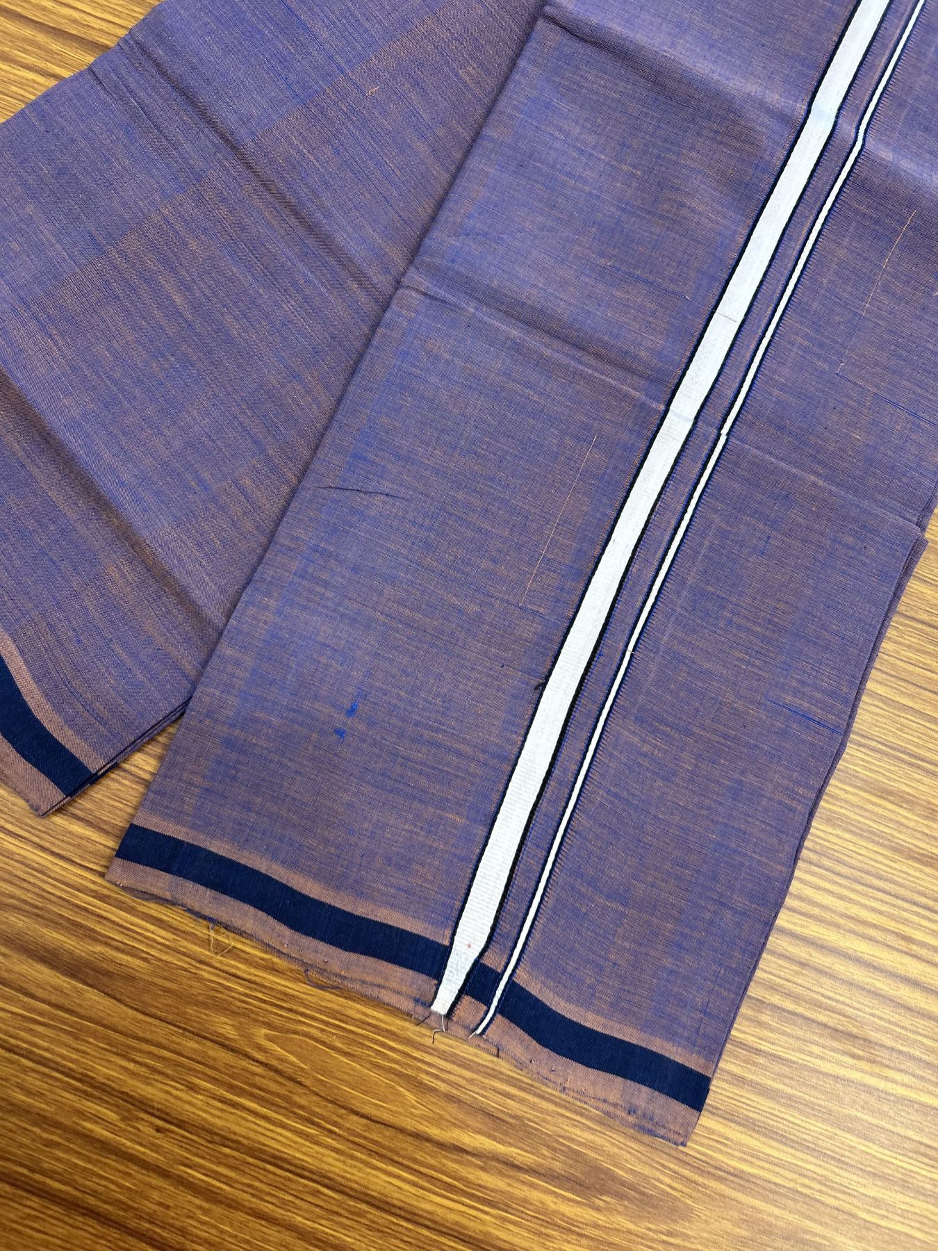 Handloom Single Hallmarked - 10% Discount !! KaithariKada 100% Pure Cotton - Mundu/Dhoti Blue Brown Shaded Body & 1 cm White Kara - (2 meter / 4 muzham) - 14 KK8044 ELA