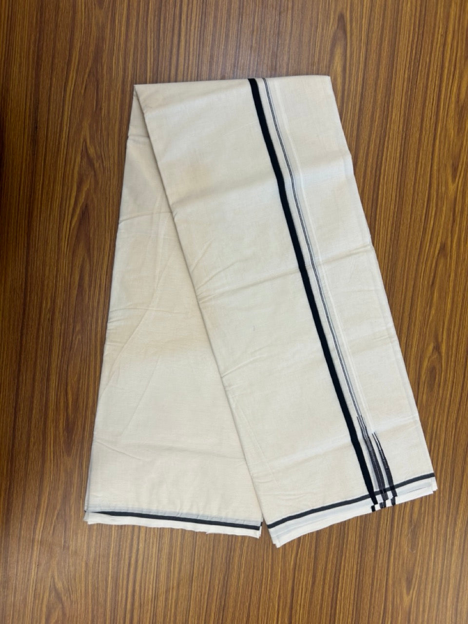 27% DISCOUNT!! KaithariKada Balaramapuram 100% Cotton off white Double - (Unbleached) Mundu/Dhoti-100x100 - 1 cm Puliyilakkara Black Double Chutty Kara - 9 KK5268 ASH