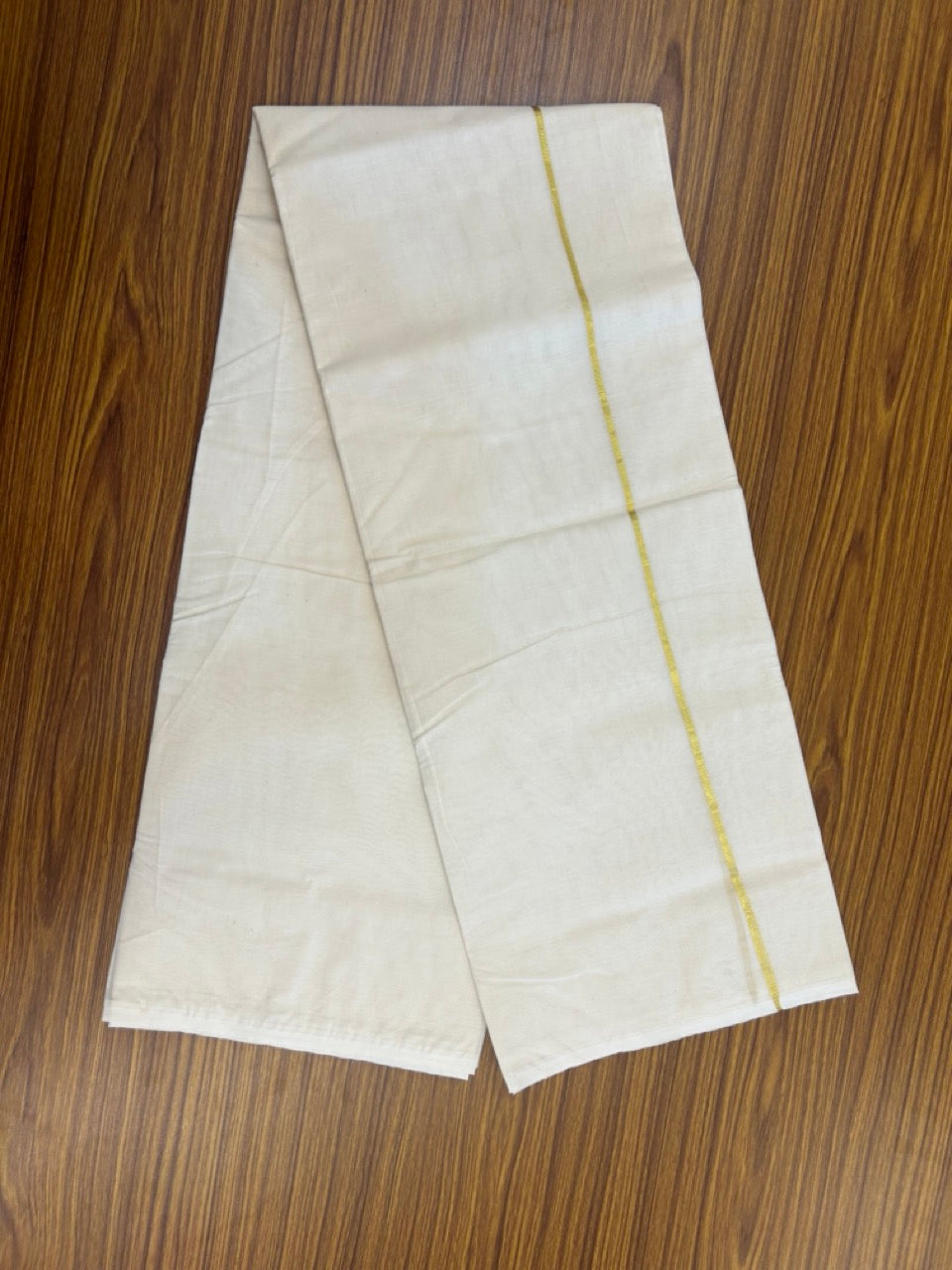 20% Discount !! KaithariKada Balaramapuram 100% Cotton Double Off white - (Unbleached) Mundu/Dhoti-100x100 - 0.25 inch Kasavu Kara - 12 KK5268 ASH