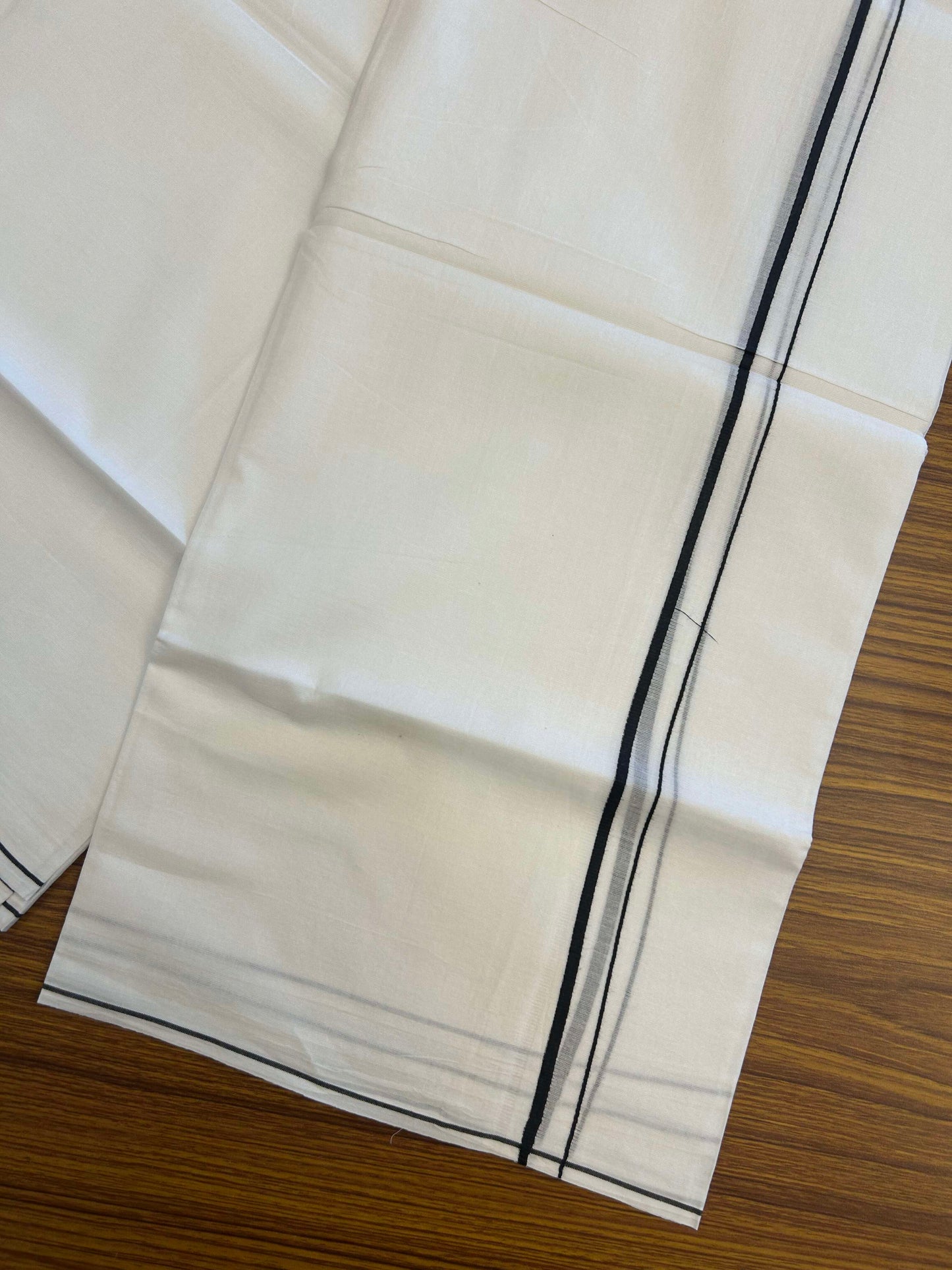 20% Discount ! Kaitharikada Balaramapuram 100% Cotton Pure White Double Mundu/Dothi - 100x80 - 0.4 cm Black thin Kara 3.90 m (8 muzham) - 2 KK5301CKS