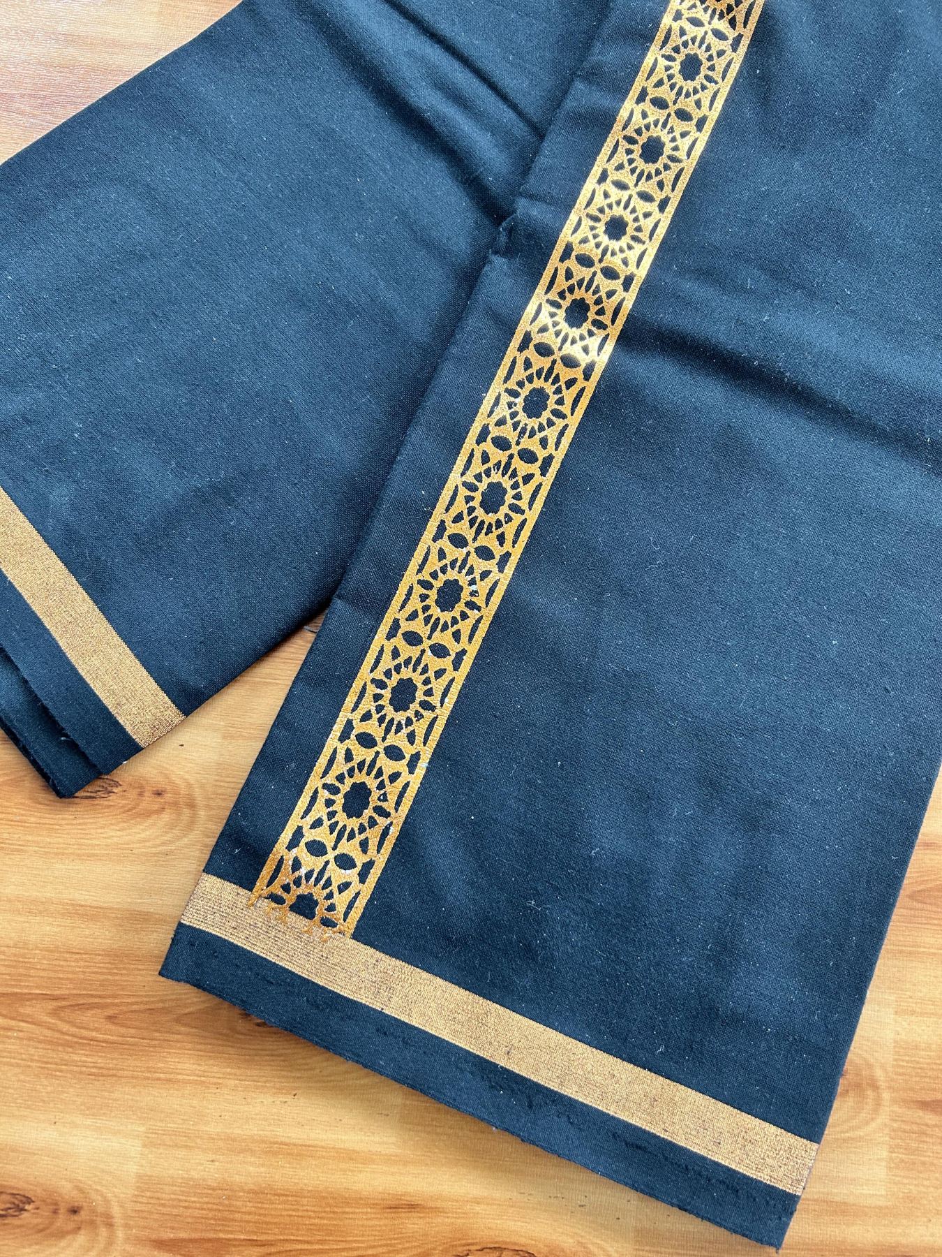 Kaitharikada - Single Kaily / Lungi - Mixed Cotton - 40s twisted - 1.5 inch Copper Kasav Printed Design kara with Black colour body (2 meter / 4 muzham) - 7 KK8058 GAN