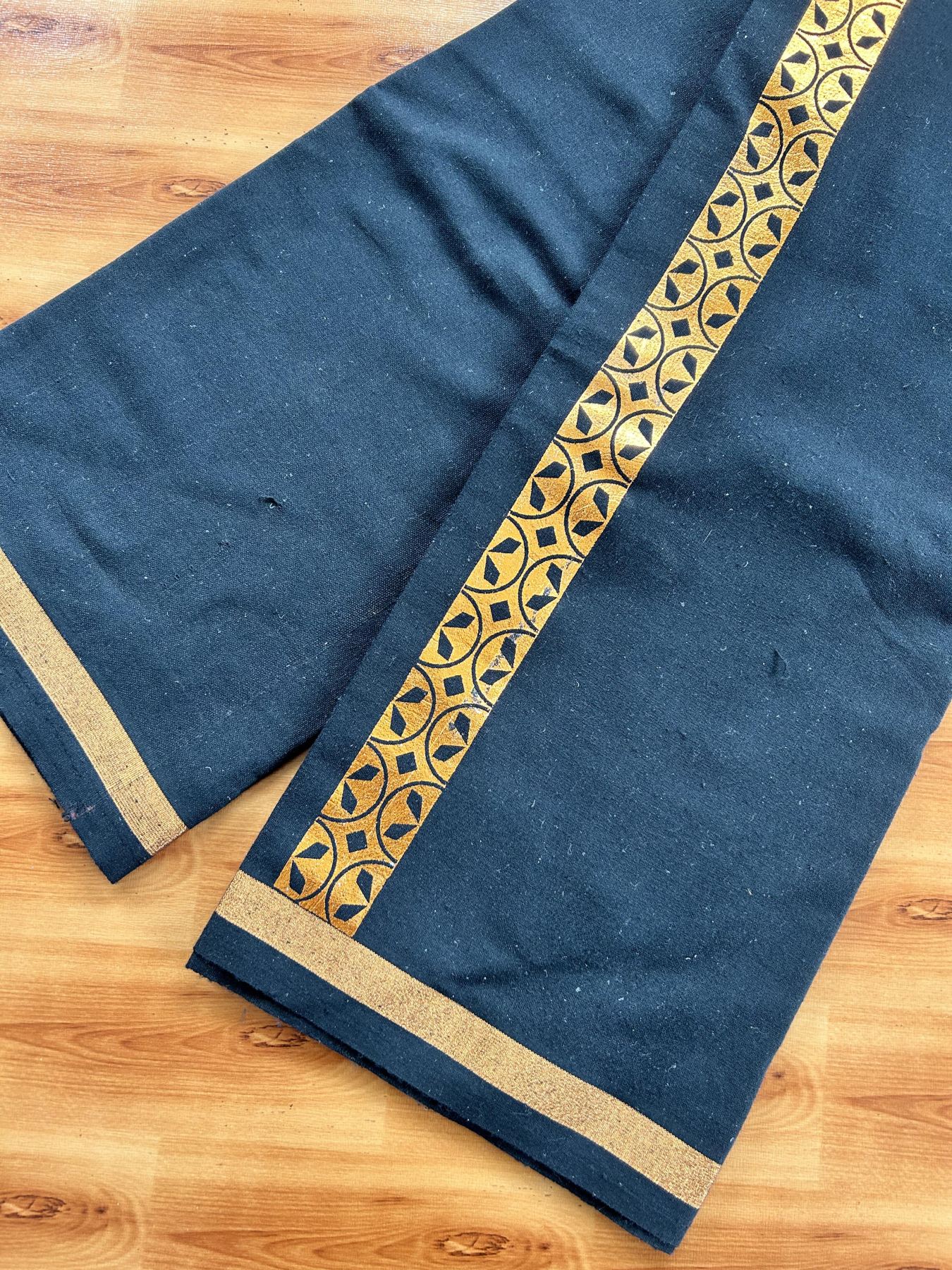 Kaitharikada - Single Kaily / Lungi - Mixed Cotton - 40s twisted - 1.5 inch Copper Kasav Printed Design kara with Black colour body (2 meter / 4 muzham) - 9 KK8058 GAN
