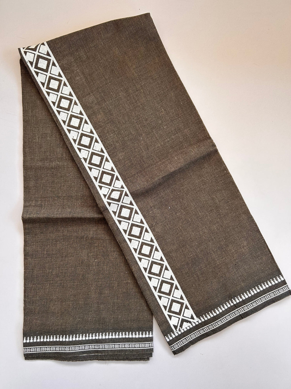 Single Kaily / Lungi - Kaitharikada - Mixed Cotton - 2/40s twisted - 2 inch White Printed Design Kara With Cream & Black Colour Body (2 meter / 4 muzham) - 15 KK8089 SAT