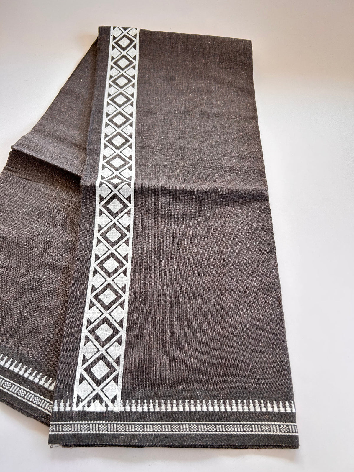 Single Kaily / Lungi - Kaitharikada - Mixed Cotton - 2/40s twisted - 2 inch White Printed Design Kara With Pestel Brown & Black Colour Body (2 meter / 4 muzham) - 14 KK8089 SAT