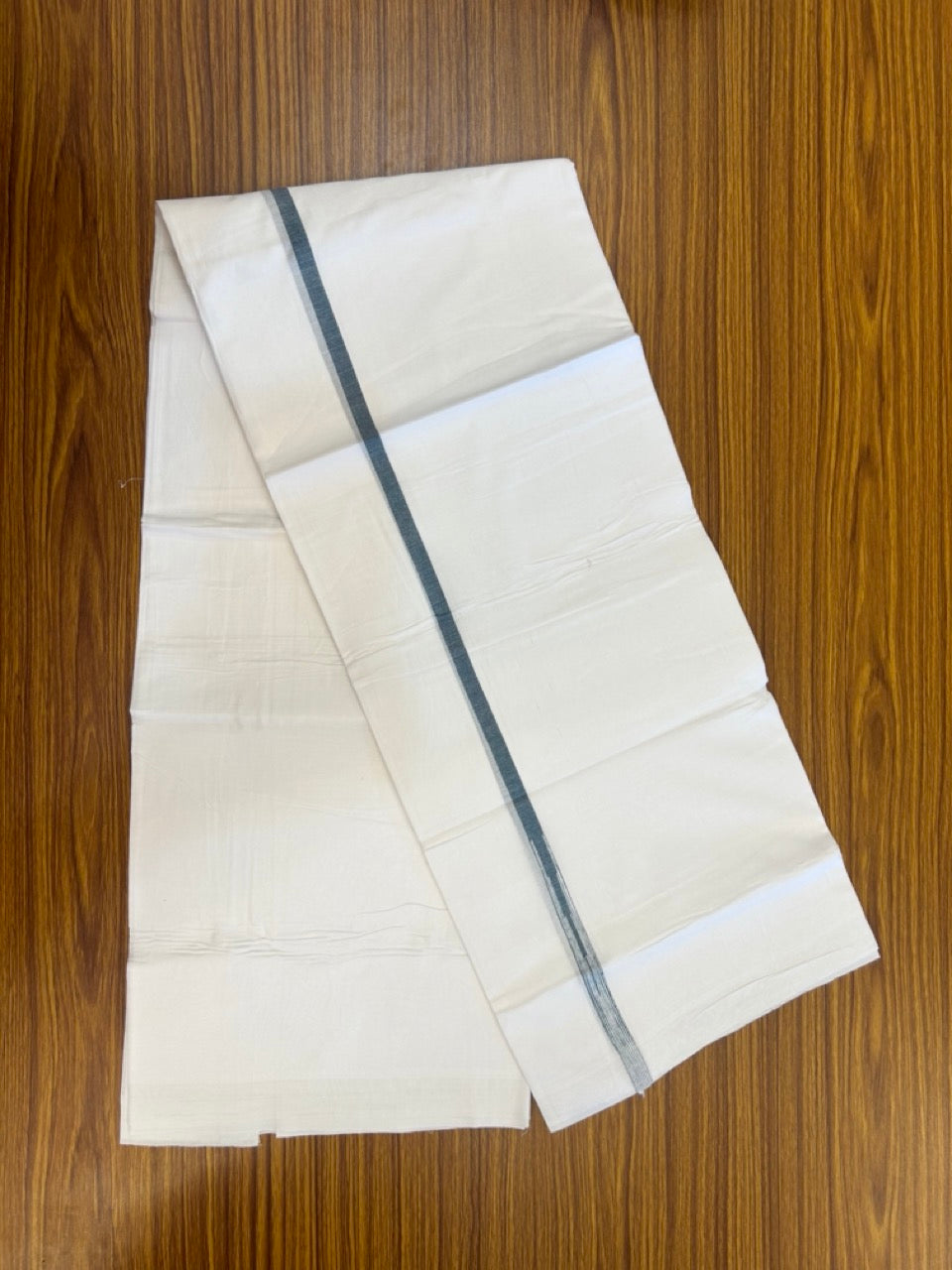 20% DISCOUNT!! NEW!! KaithariKada Balaramapuram 100% Cotton PURE WHITE Double Mundu/Dhoti - (100x80)s - 0.5 inch Peacock Blue Kara chutty - 11 KK5270 VIN